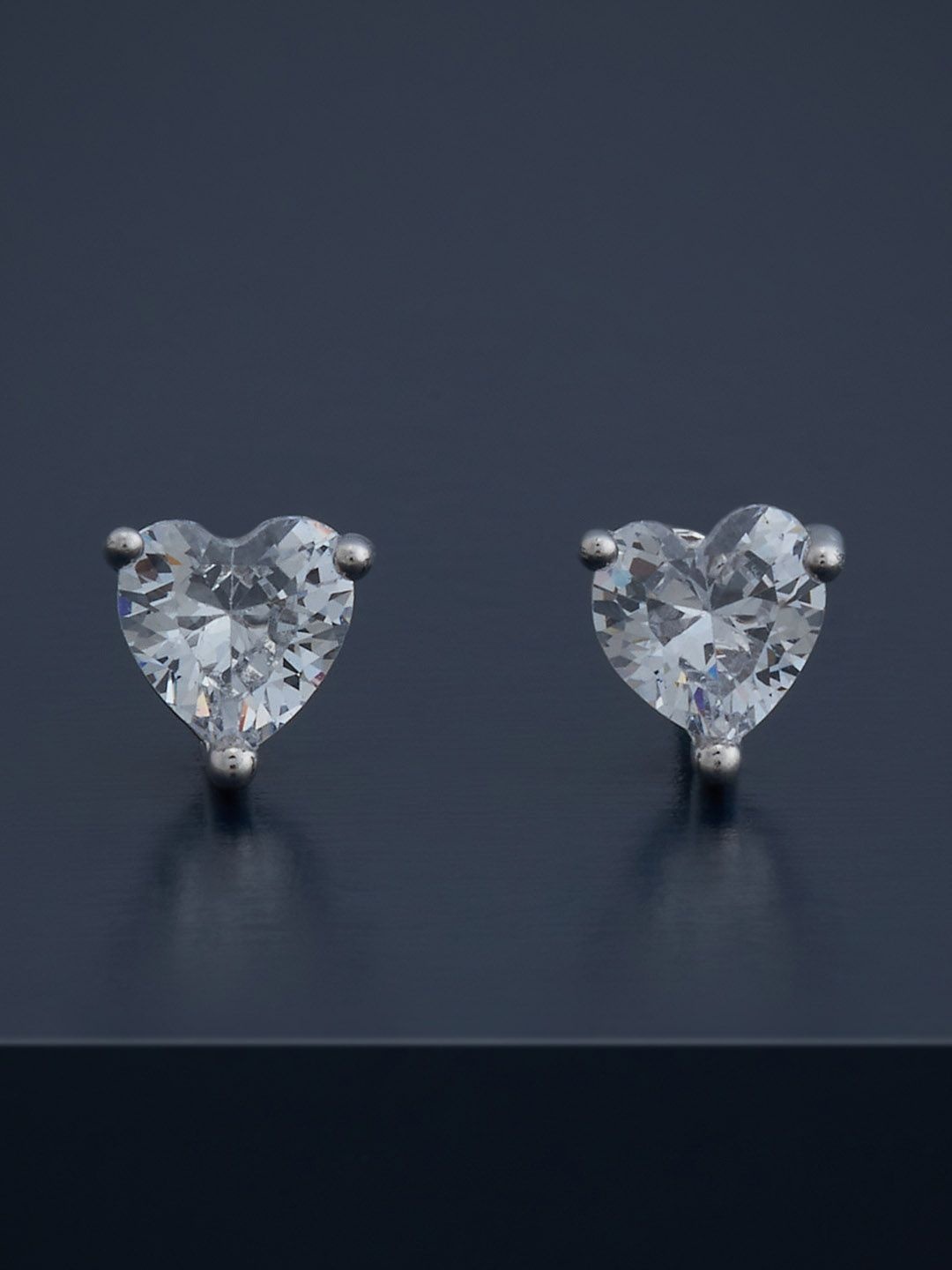 

Kushal's Fashion Jewellery 92.5 Silver Rhodium-Plated Heart Shaped CZ-Studded Studs