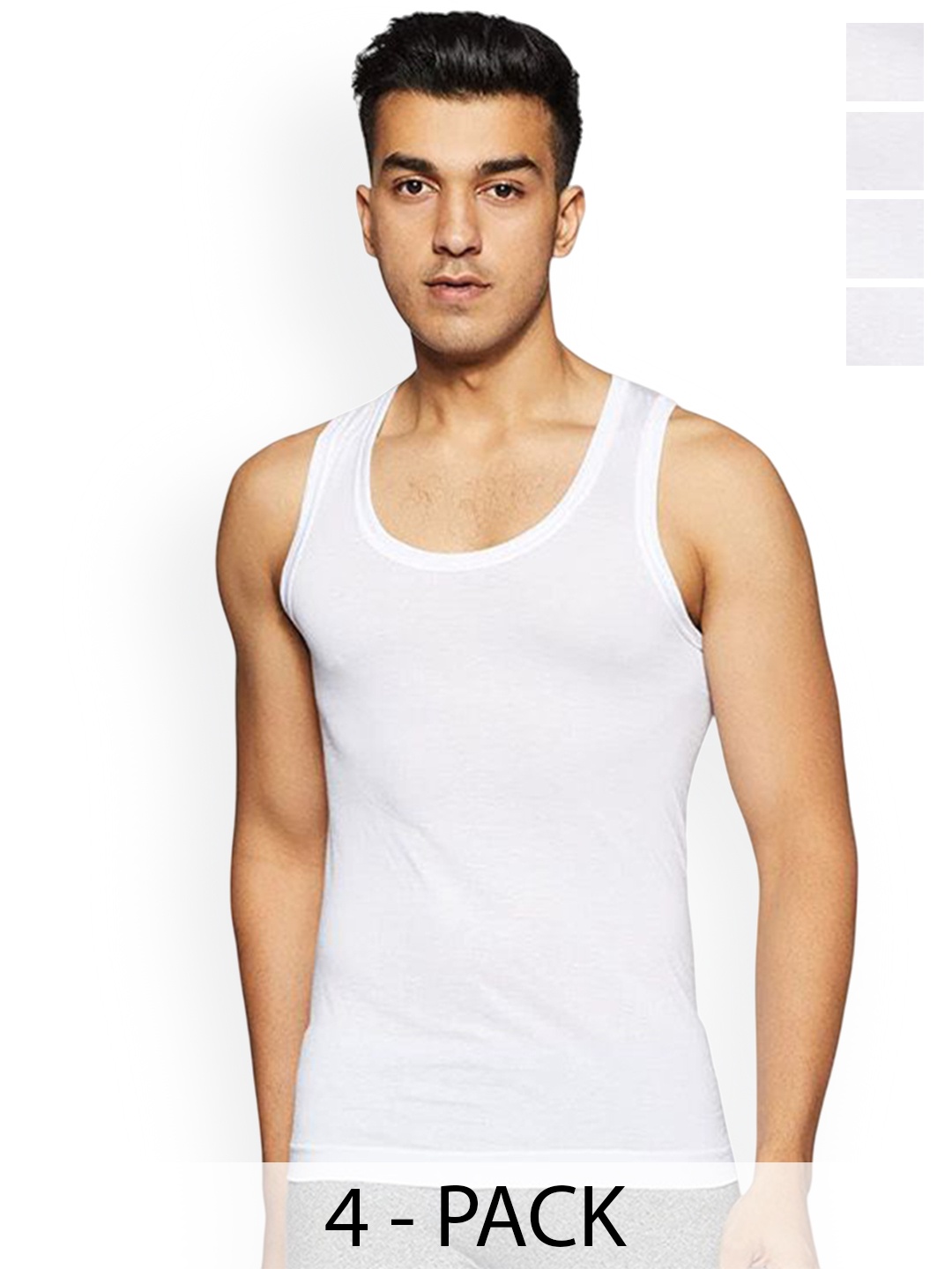 

Rupa Pack Of 4 Cotton Undershirt Vests Frontline-Air-Whit-RN-4-100, White