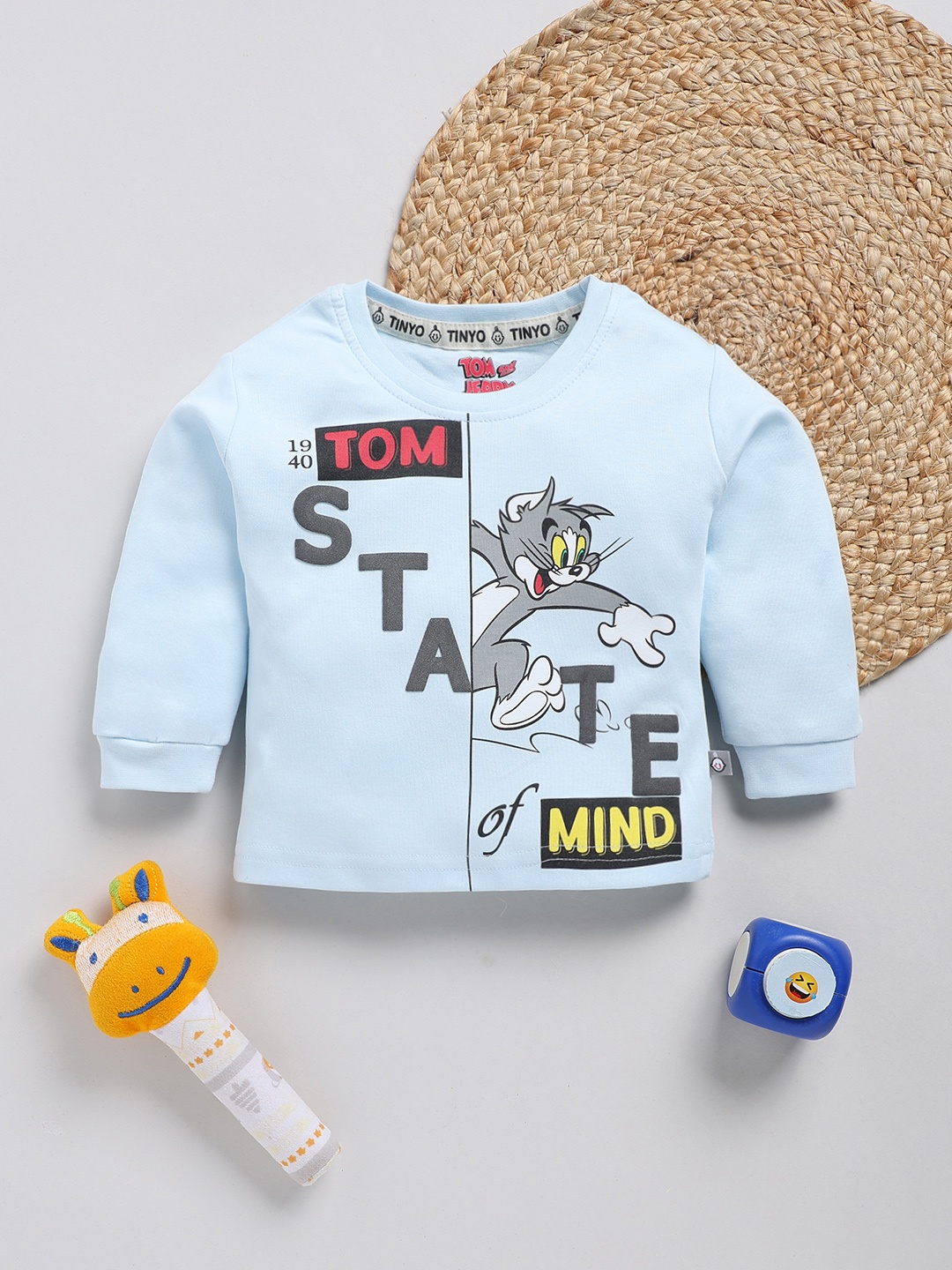 

YK X Tinyo Infant Boys Tom & Jerry Printed Cotton T-shirt, Blue