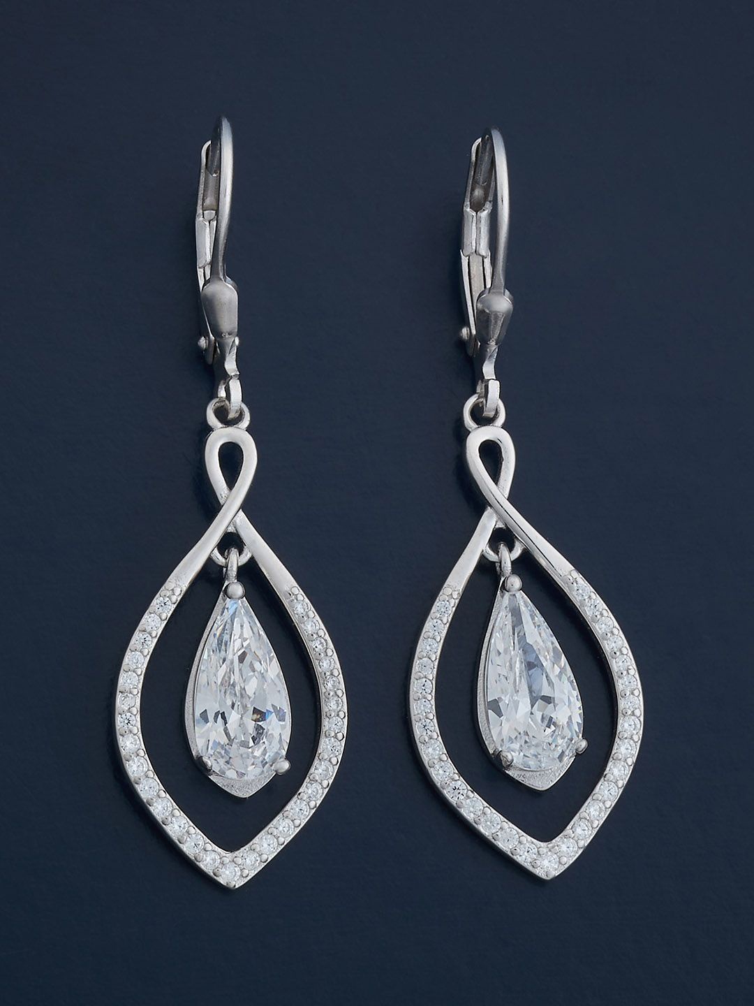 

Kushal's Fashion Jewellery 92.5 Sterling Silver Rhodium-Plated CZ Studded Hoop Earrings