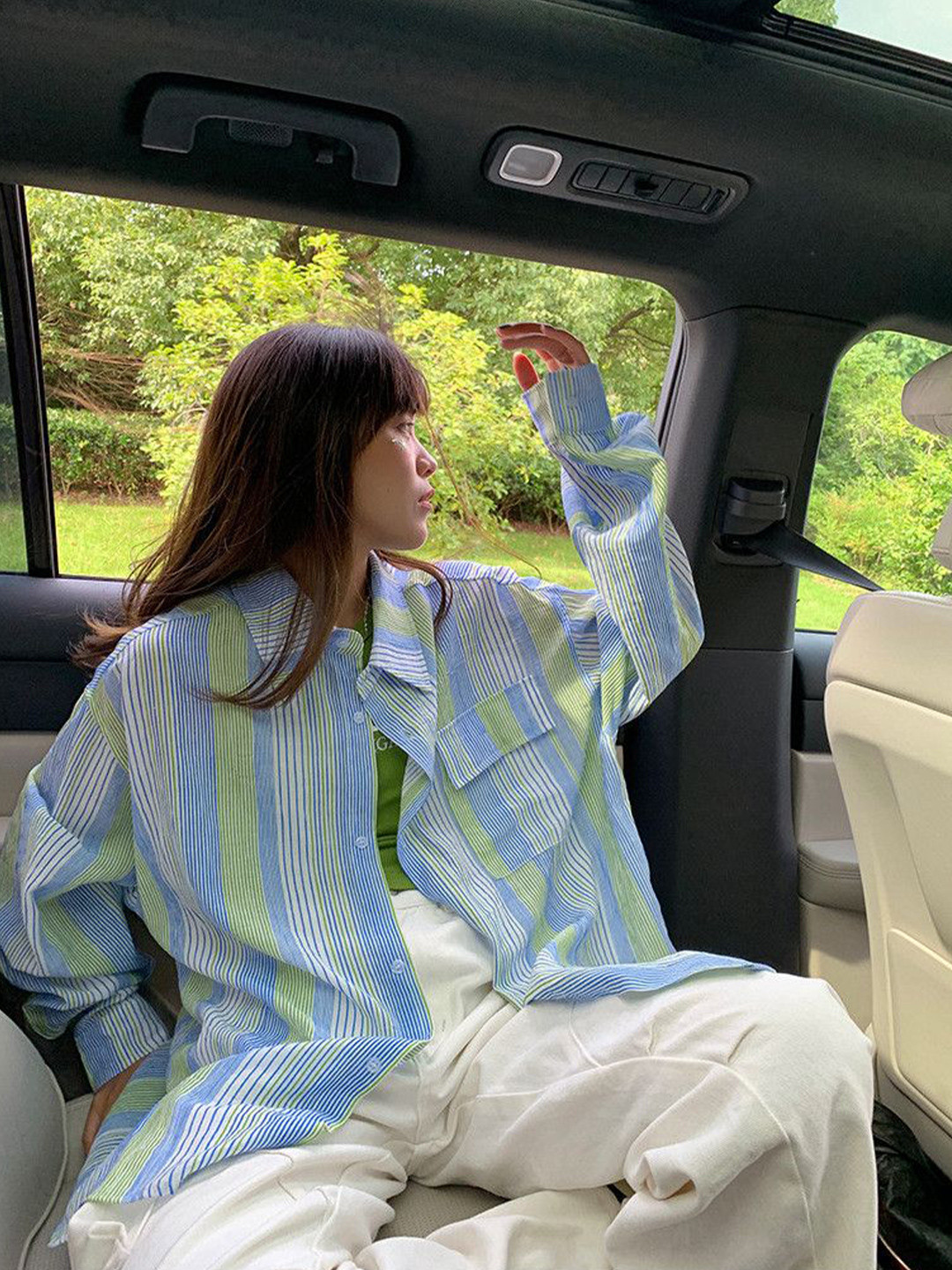 

DressBerry Women Spread Collar Striped Shirt, Blue