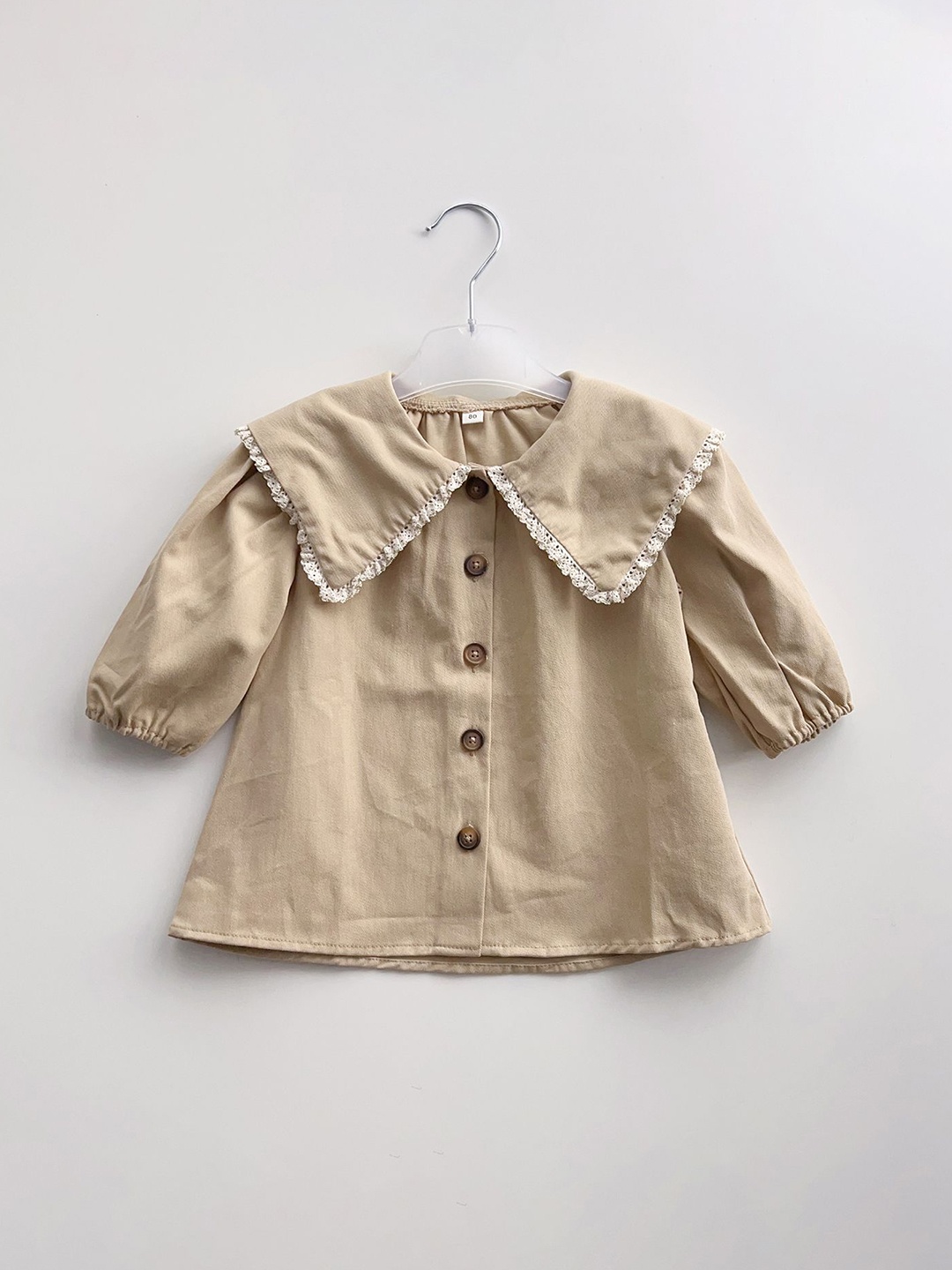 

LULU & SKY Girls Peter Pan Collar Solid Cotton Casual Shirt, Beige