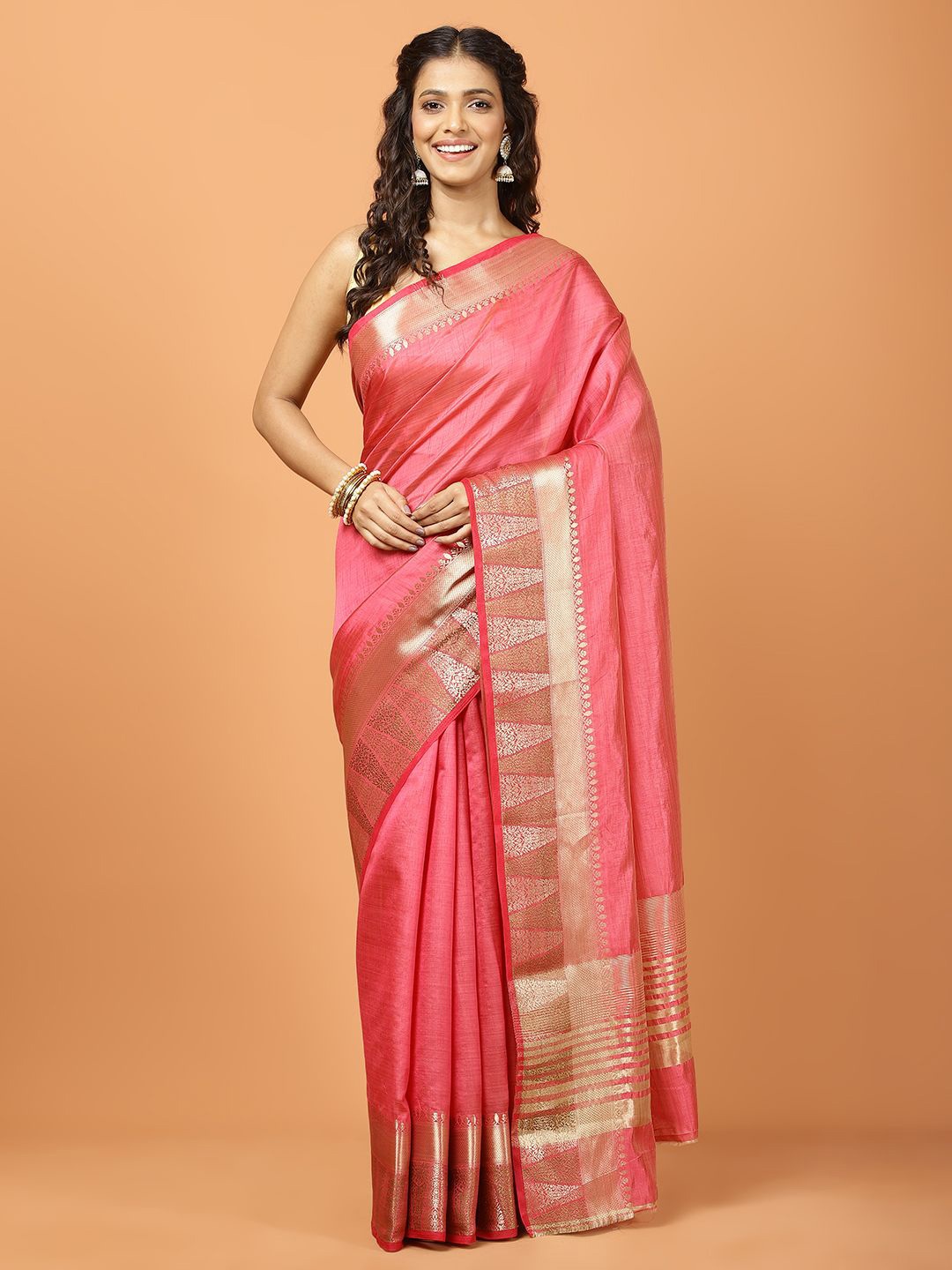

Meena Bazaar Woven Design Zari Saree, Pink