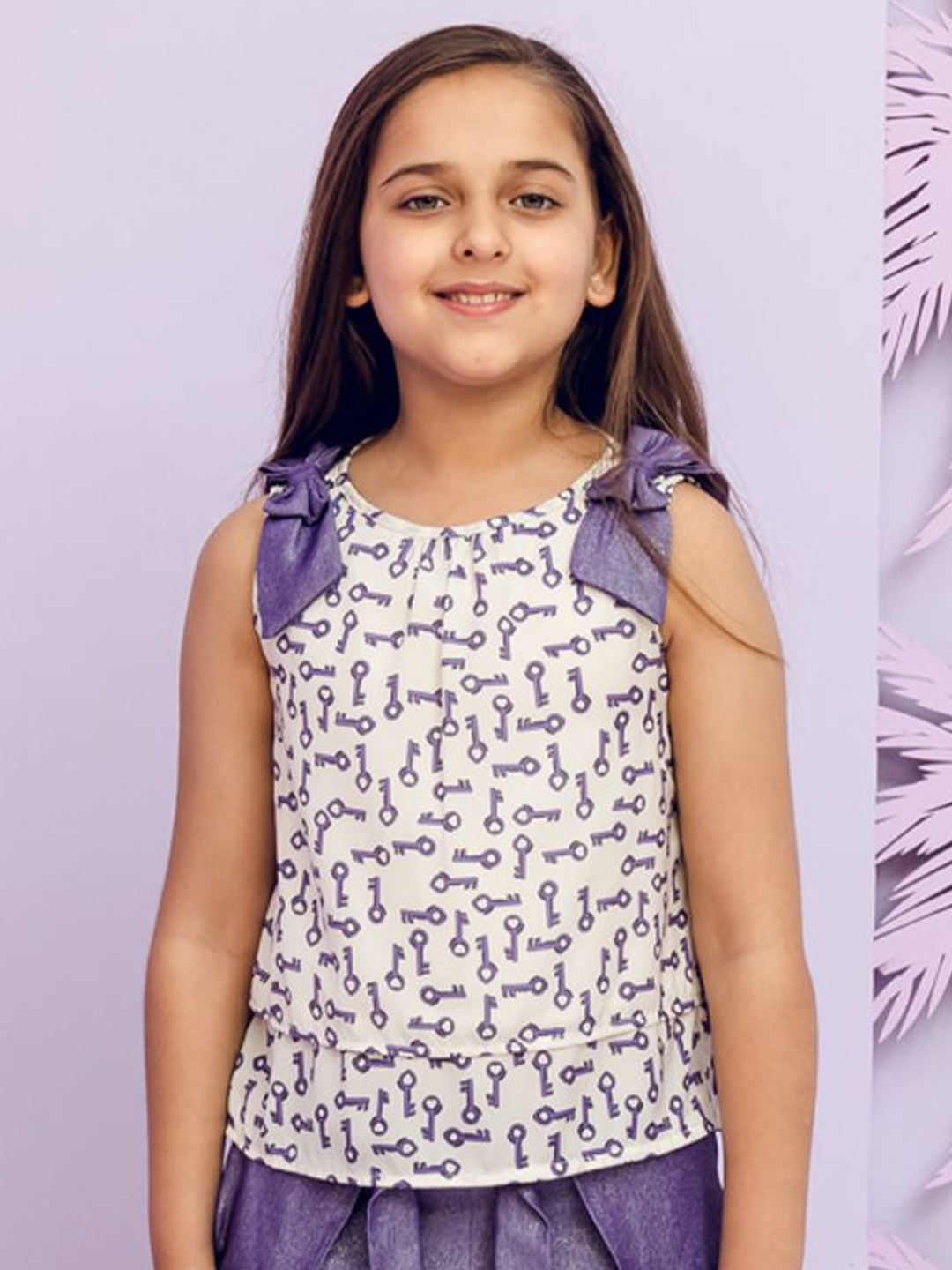 

FOREVER FRIDAY Girls Conversational Printed Round Neck Top, Lavender