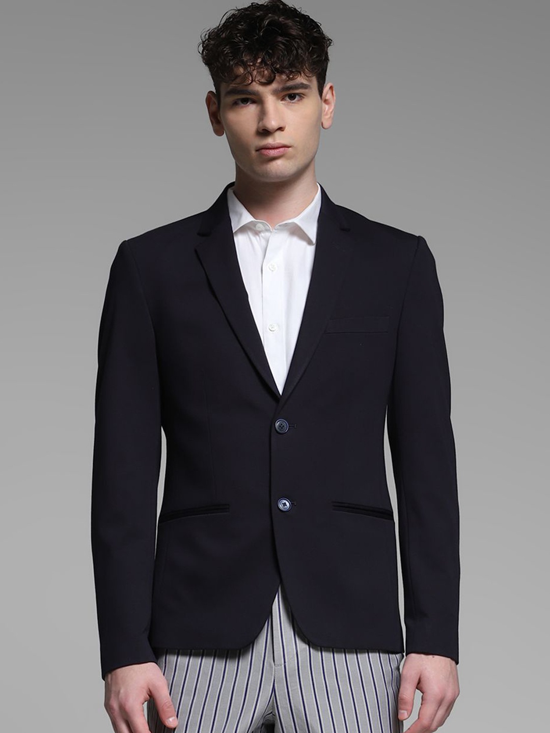 

Jack & Jones Notched Lapel Single-Breasted Blazer, Navy blue