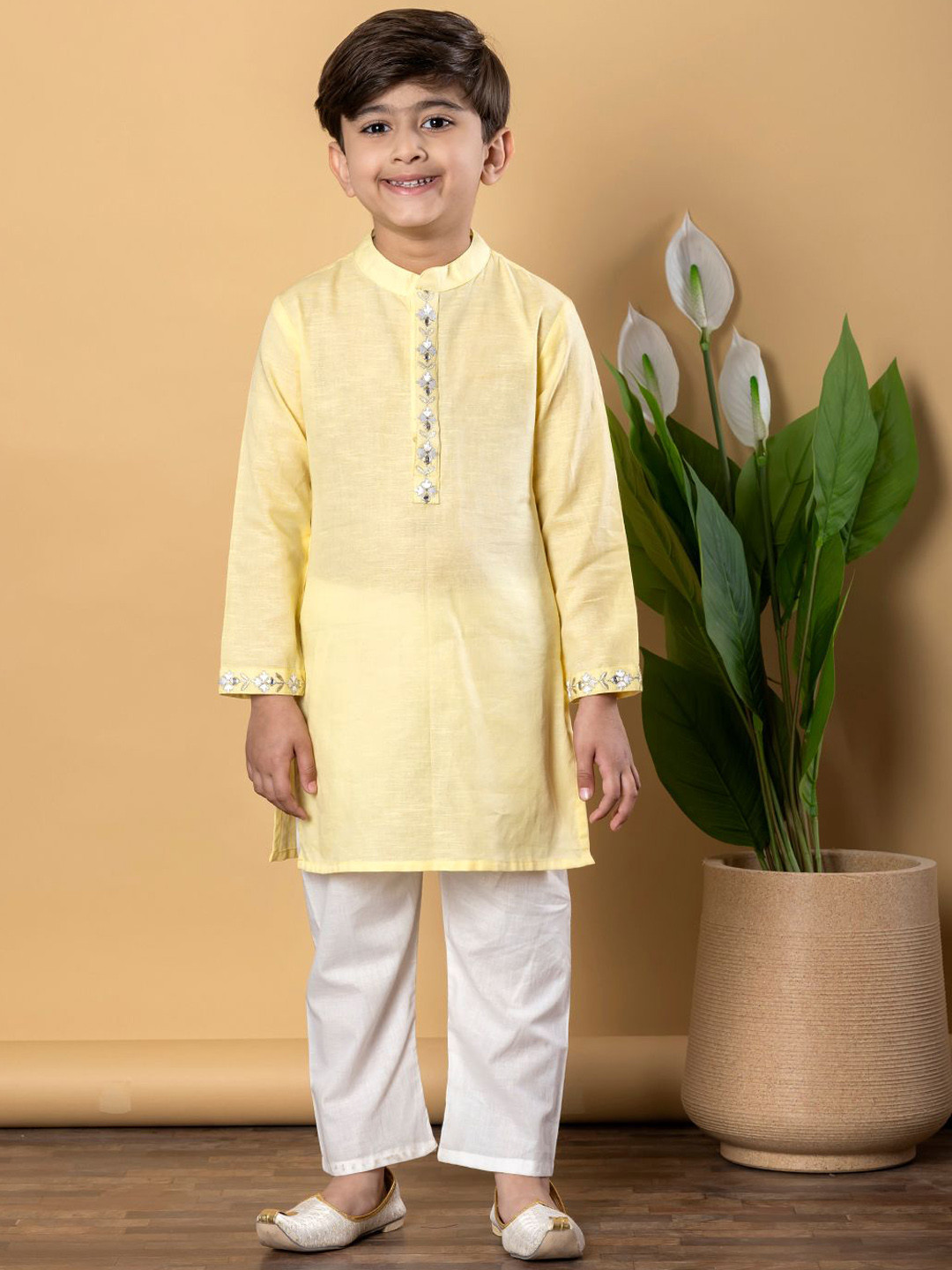 

Readiprint Boys Band Collar Pure Cotton Straight Kurta With Pyjamas, Yellow
