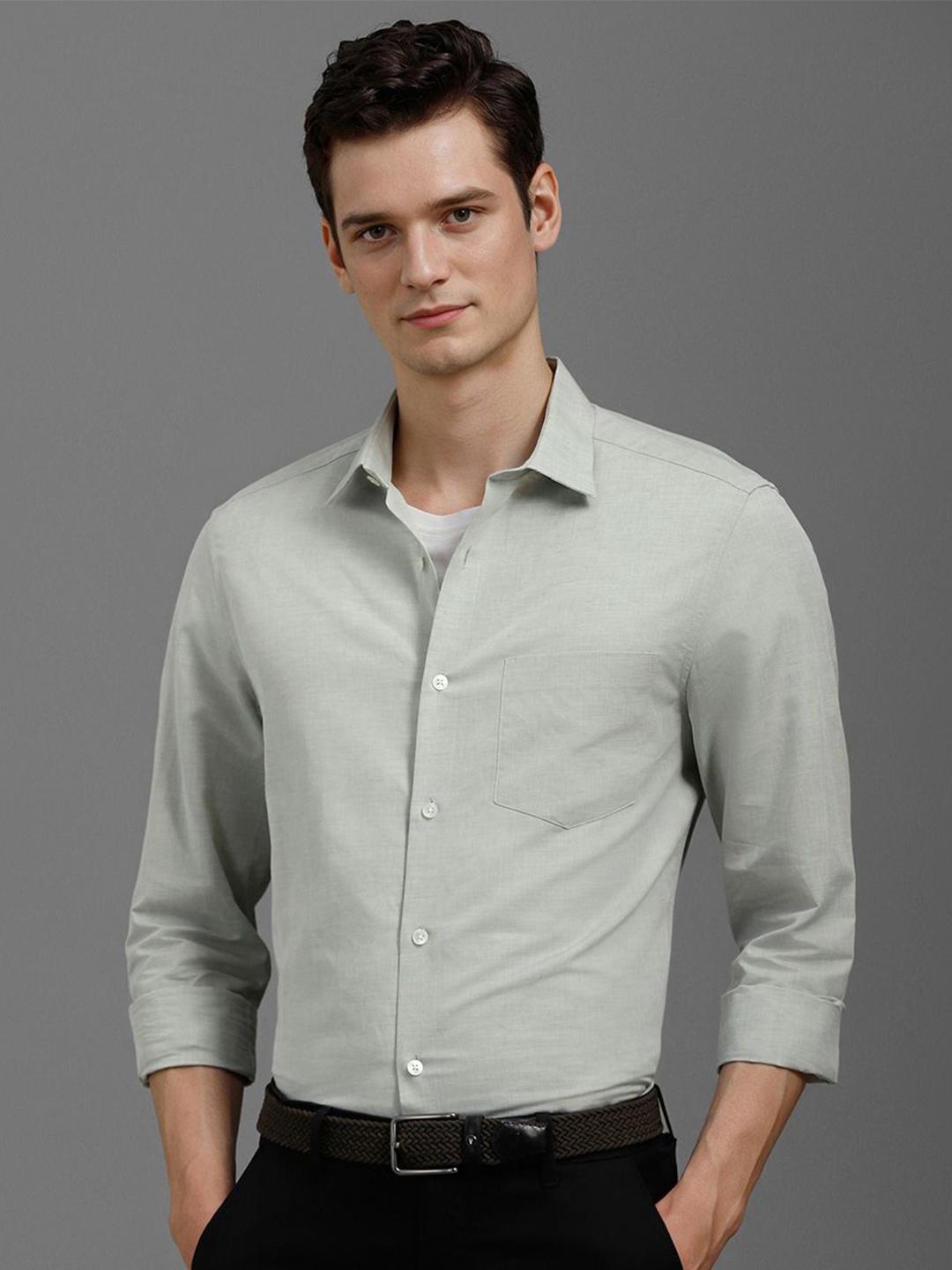 

Louis Philippe Men Slim Fit Spread Collar Solid Formal Shirt, Grey