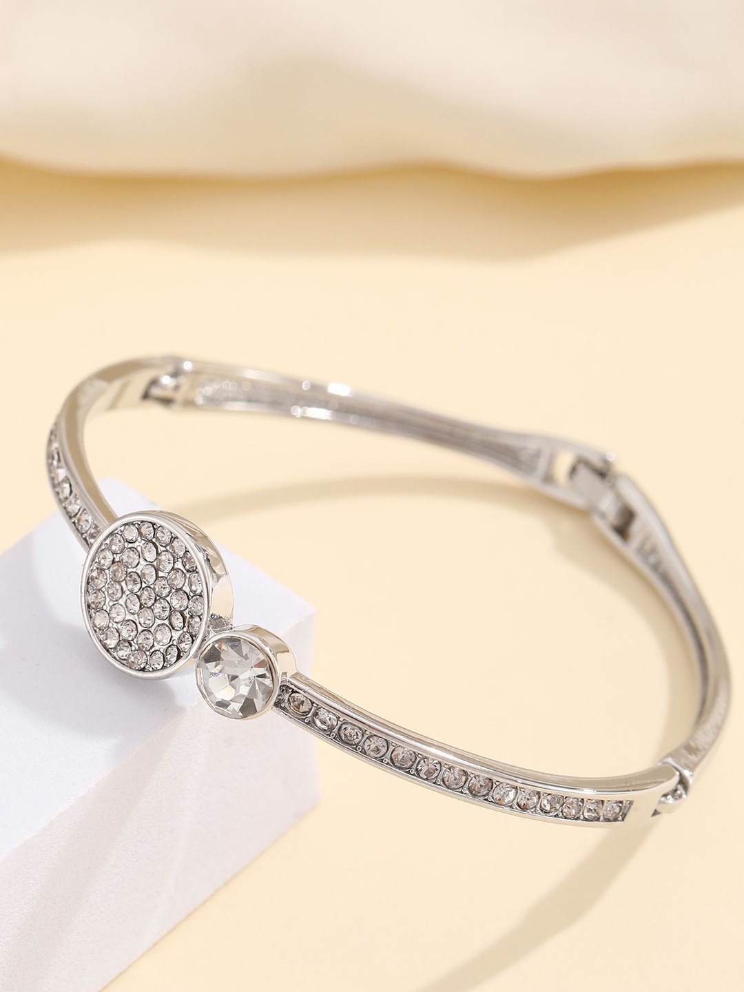 

Shining Diva Fashion Silver-Plated Crystals And Stones Studded Bangle-Style Bracelet