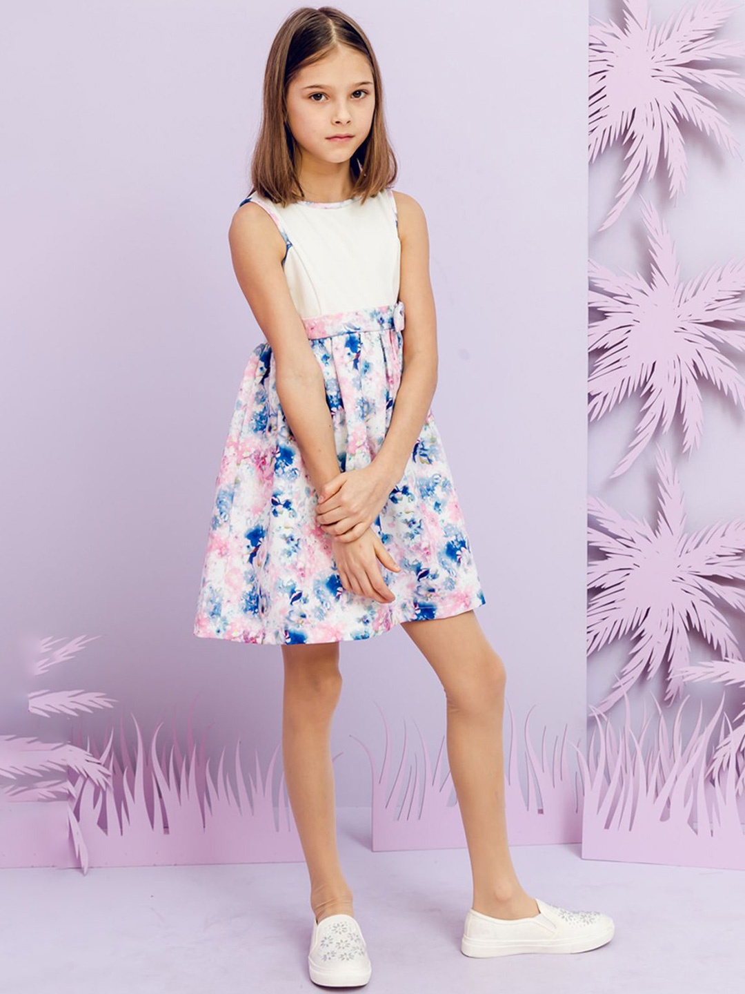 

FOREVER FRIDAY Girls Floral Print Fit & Flare Dress, White