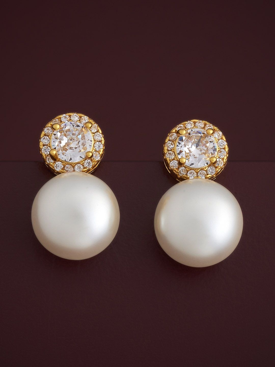 

Kushal's Fashion Jewellery 92.5 Silver Gold-Plated Classic Pearls Studs, White