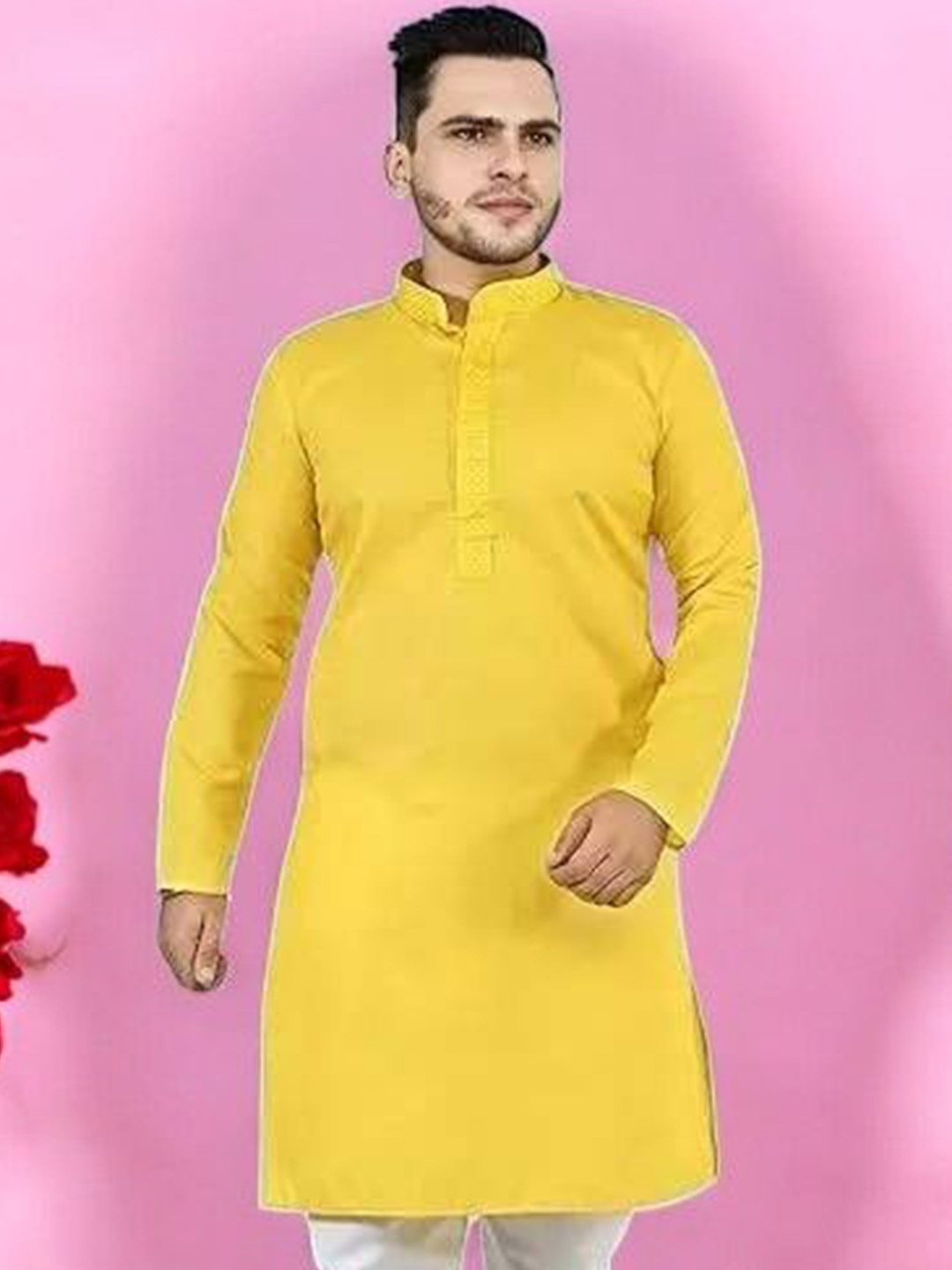 

Atly Mandarin Collar Straight Kurta, Yellow