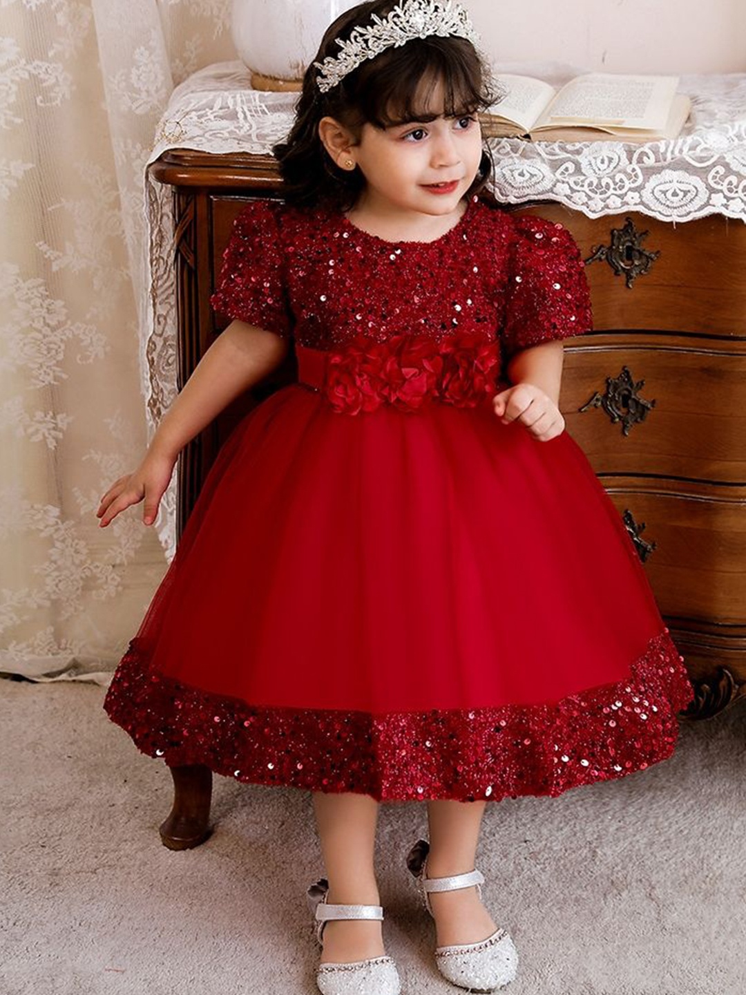 

LULU & SKY Girls Red Sequin Fit & Flare Dress