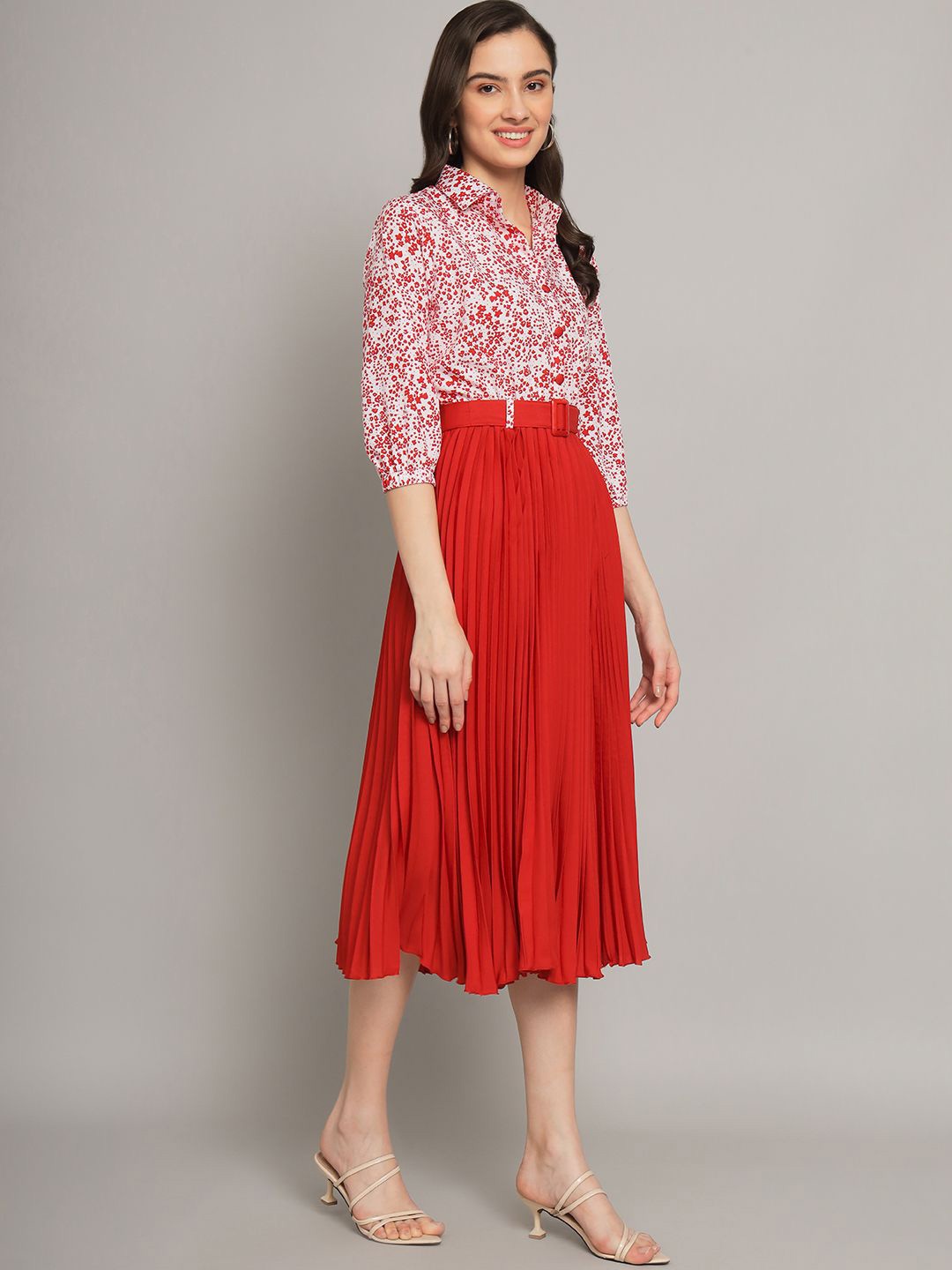 

ZWERLON Floral Print A-Line Midi Dress, Red