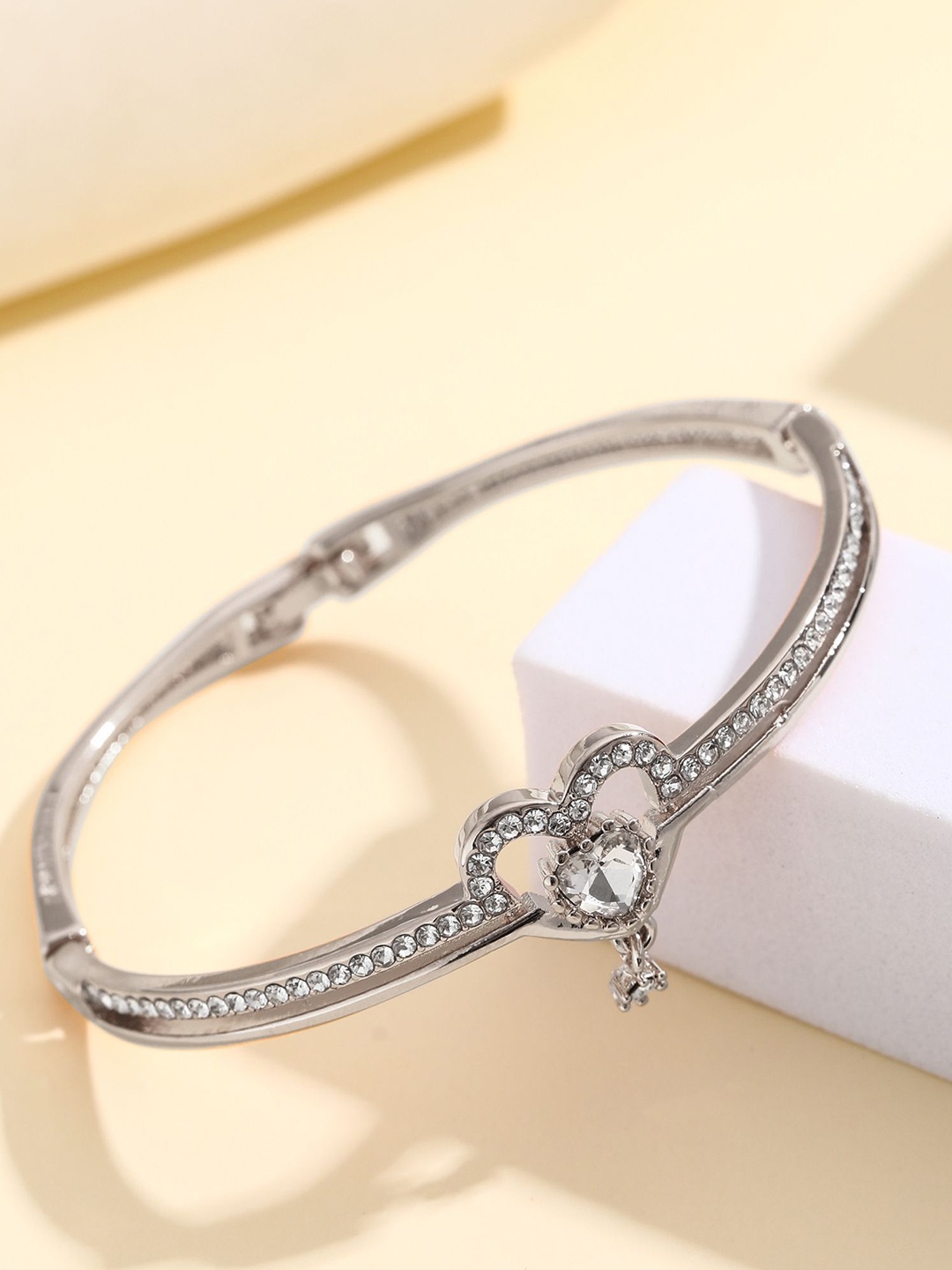 

Shining Diva Fashion Silver-Plated Crystals And Stones Studded Bangle-Style Bracelet