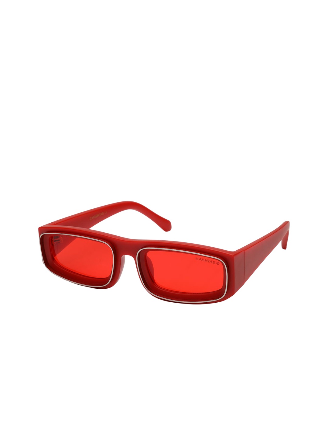 

HASHTAG EYEWEAR Unisex Square Sunglasses with Polarised and UV Protected Lens, Red