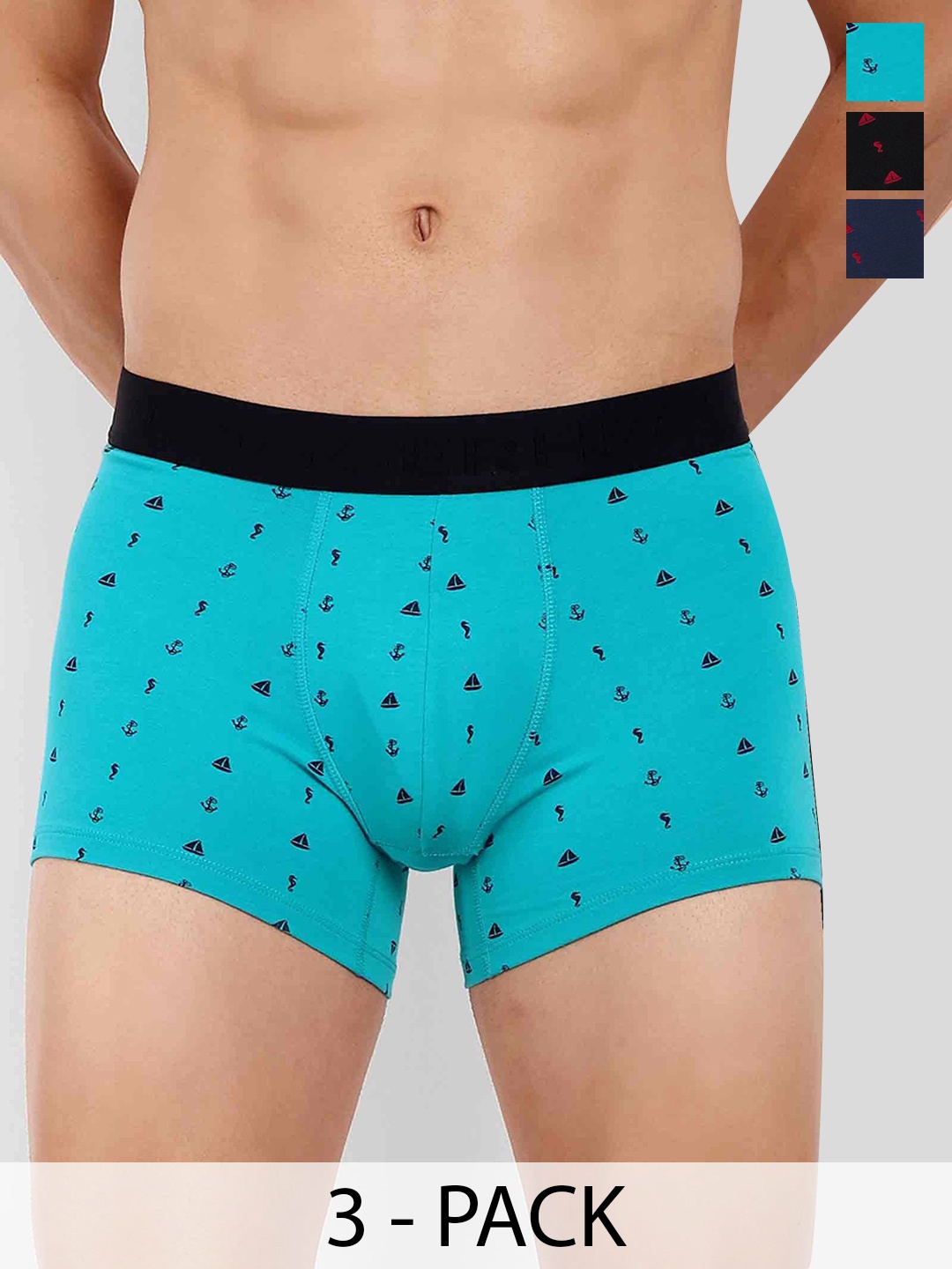 

LOGGERHEAD Pack Of 3 Mid Rise Trunks - LHPT008-AQUA-BLACK-NAVYBLUE-AQUA-BLACK-NAVYBLUE, Navy blue