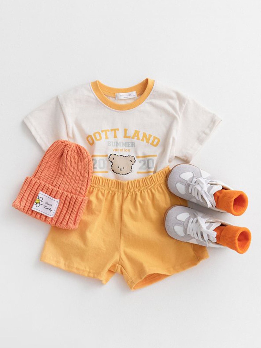

LULU & SKY Kids Printed Round Neck Cotton T-Shirt With Shorts, Orange