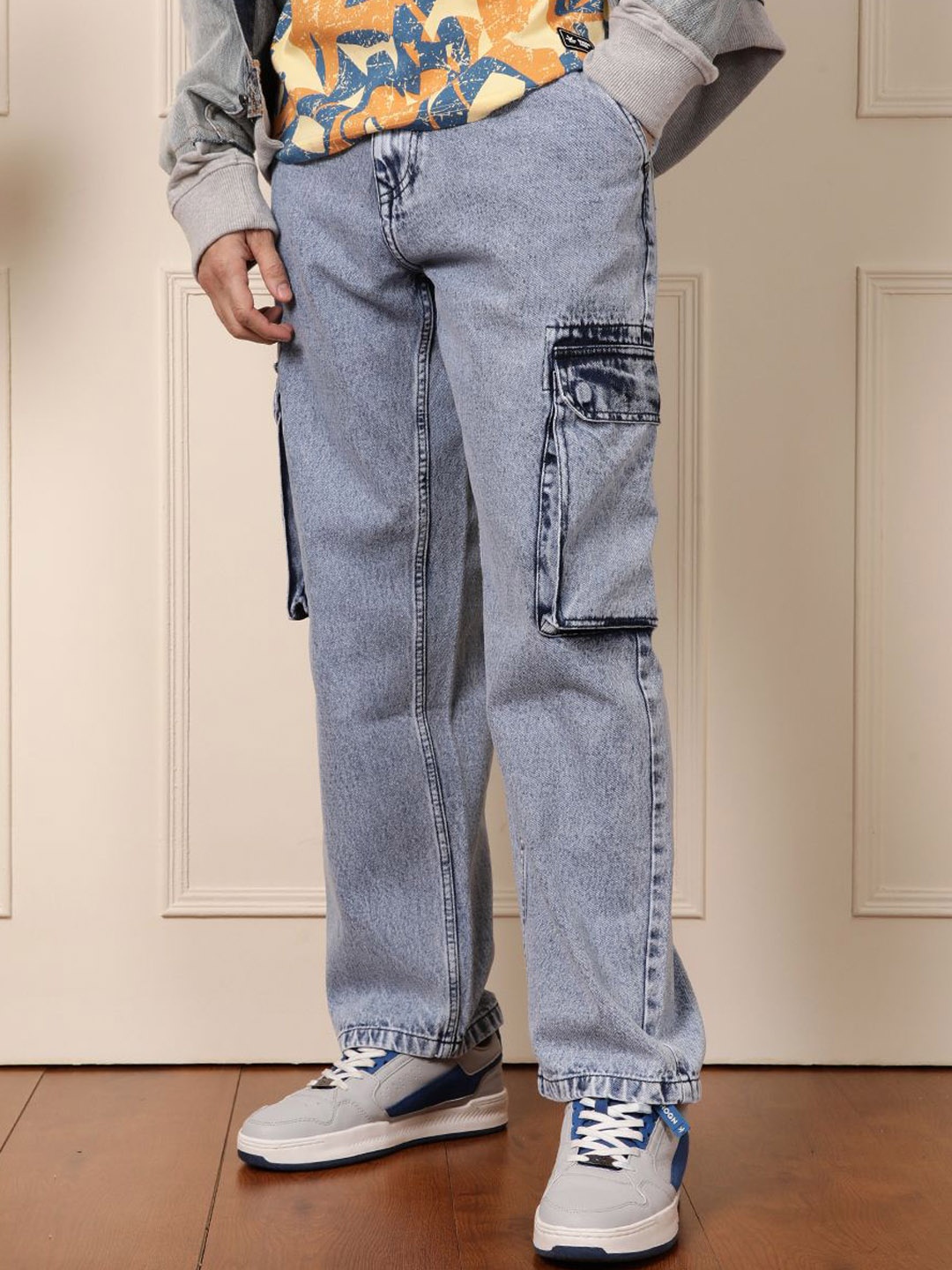 

WROGN Men Comfort Wide Leg Jeans, Blue