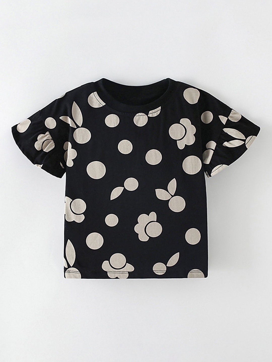 

LULU & SKY Girls Geometric Printed Round Neck Cotton T-shirt, Black
