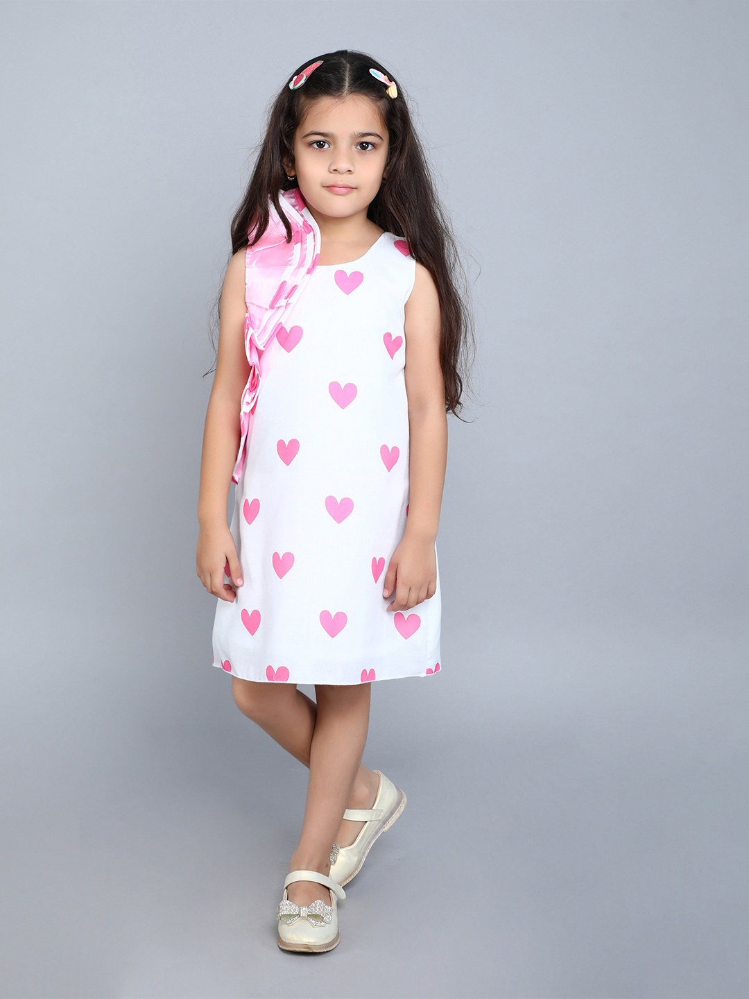 

Pink Chick Girl Print Ruffled A-Line Dress