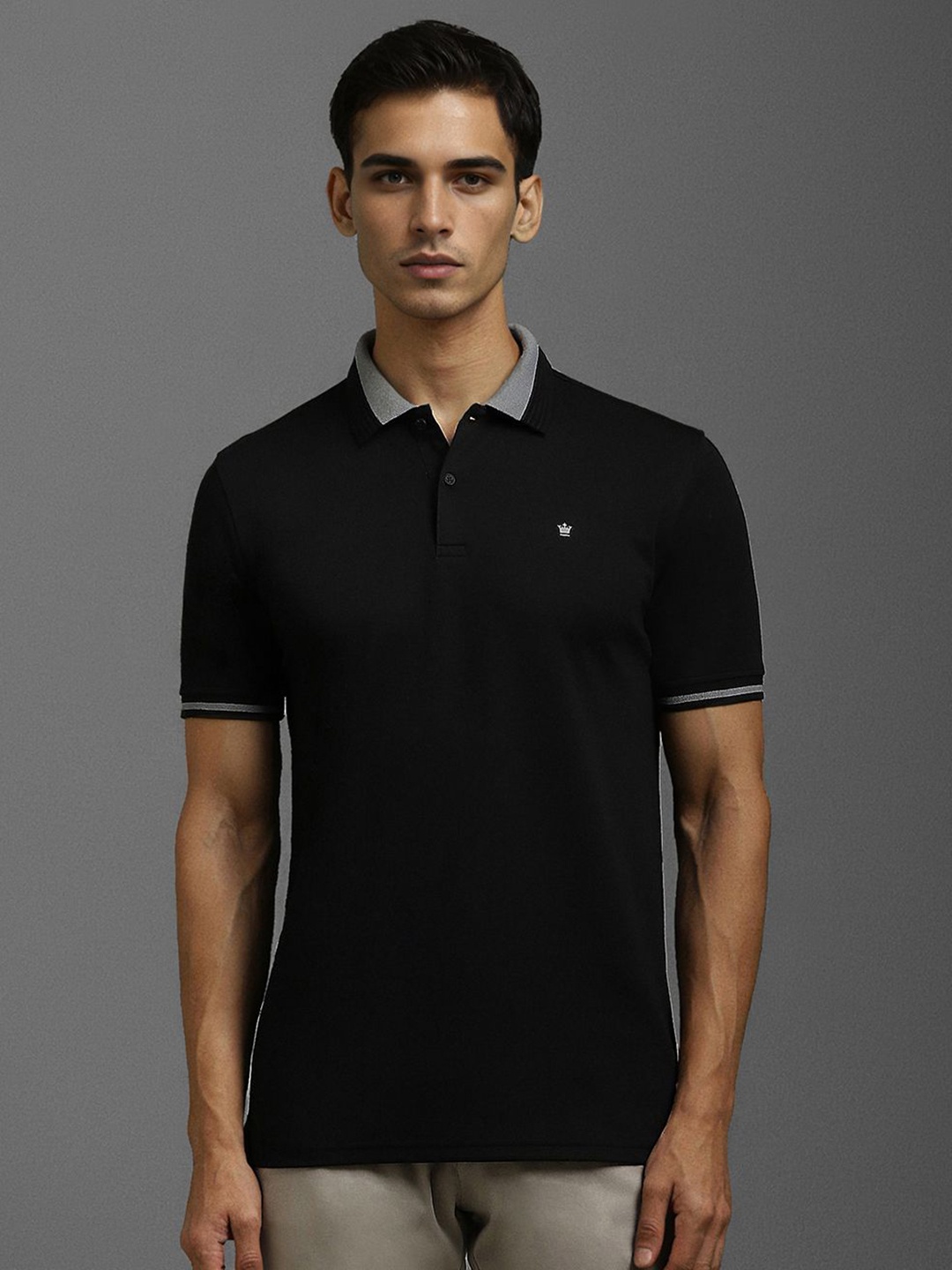 

Louis Philippe Men Solid Polo Collar Cotton Slim Fit T-shirt, Black