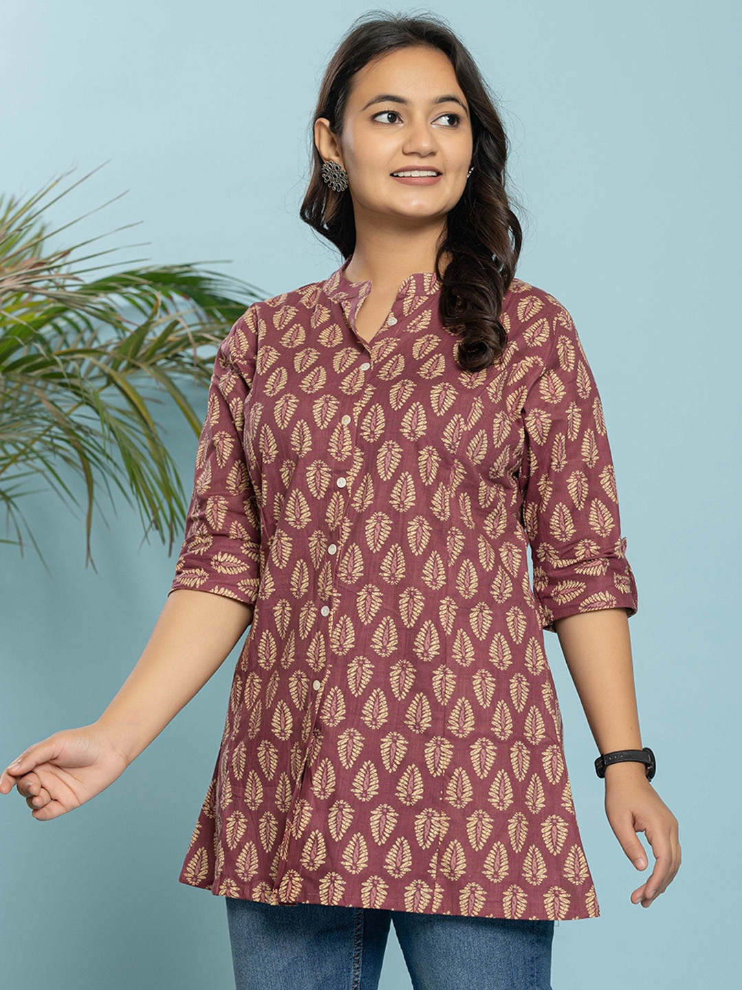 

INDYES Ethnic Motifs Printed Pure Cotton Kurti, Mauve