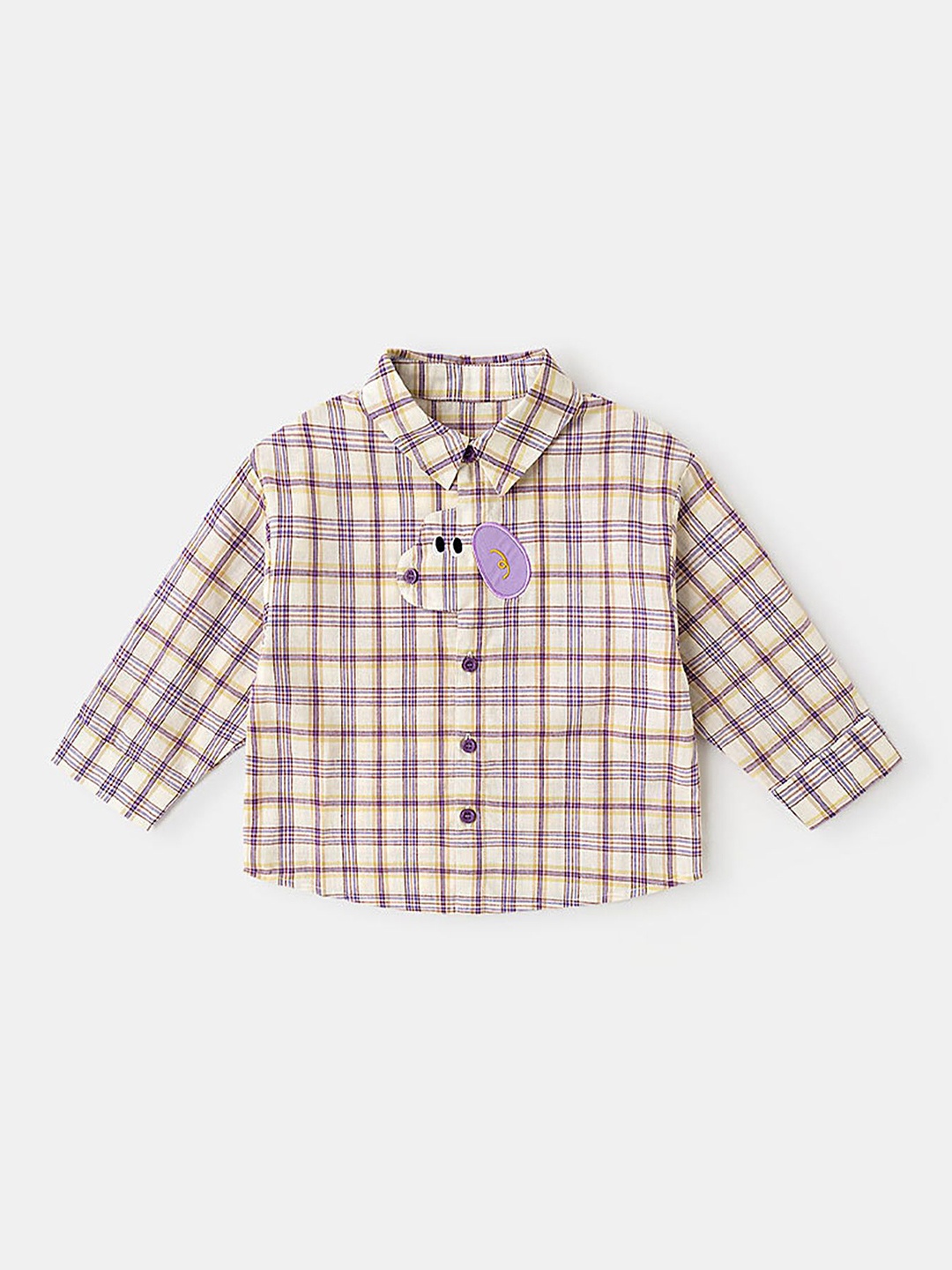 

LULU & SKY Girls Spread Collar Tartan Checked Cotton Casual Shirt, Cream