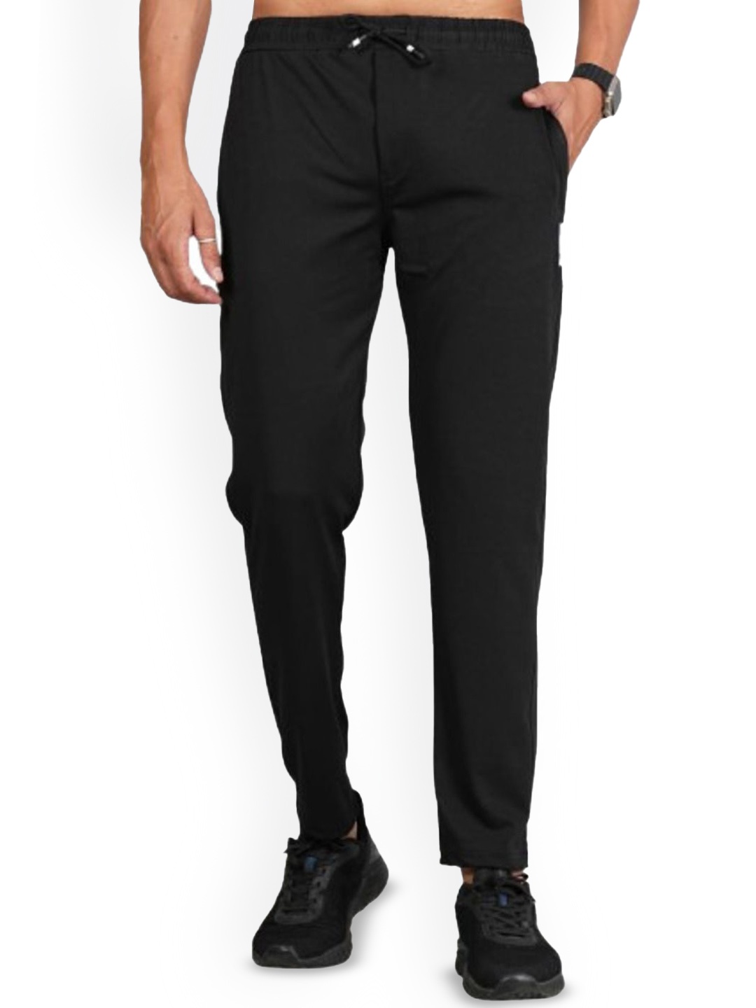 

FICKA Men Slim Fit Mid Rise Track Pants, Black
