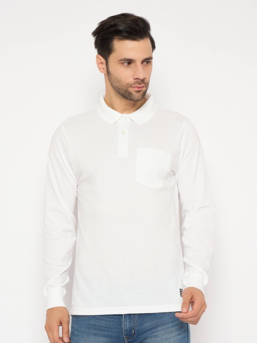 

NEVA Men Solid Polo Collar Cotton T-shirt, White