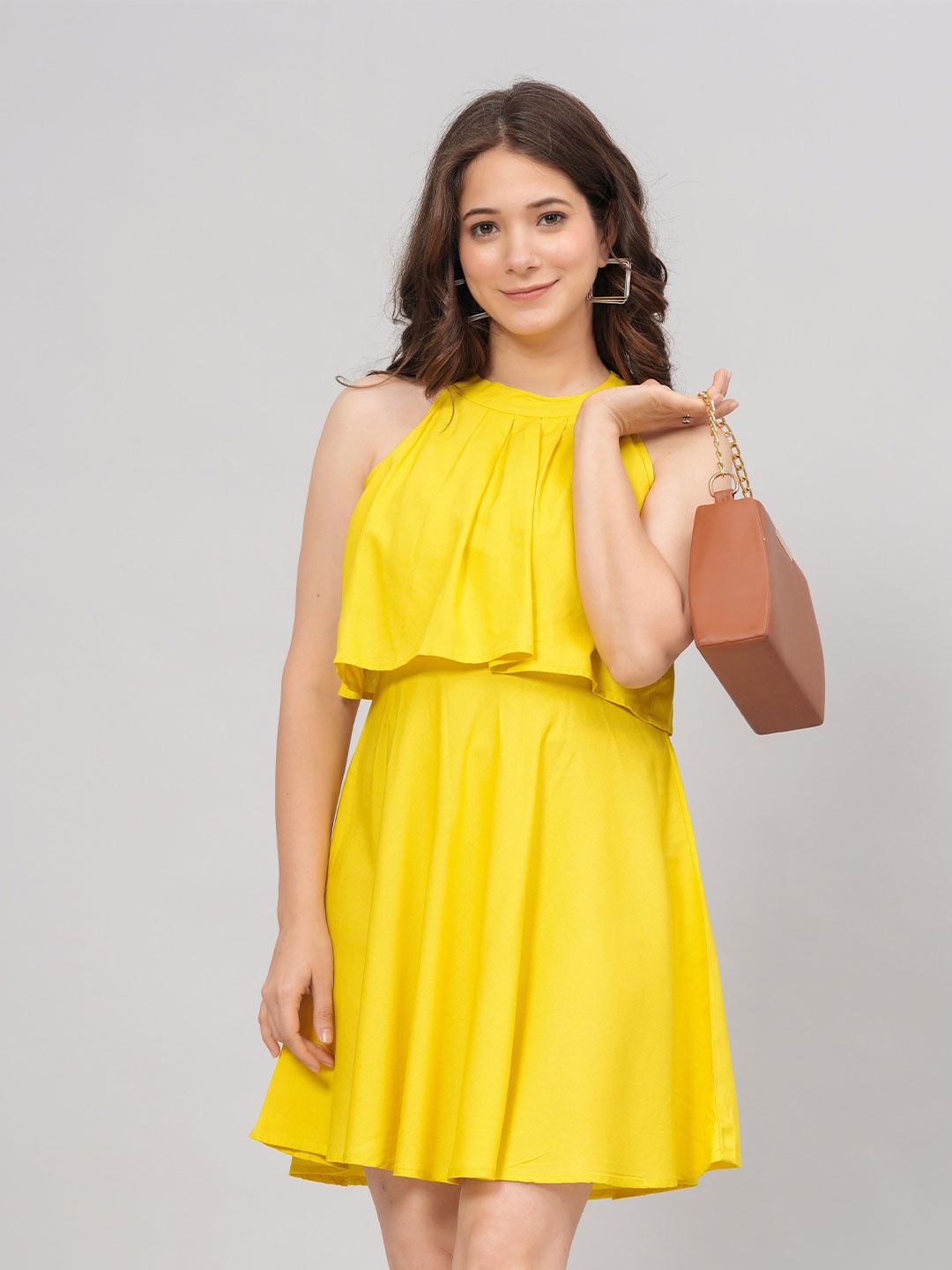 

GLAMALUE Ruffled Fit & Flare Dress, Yellow