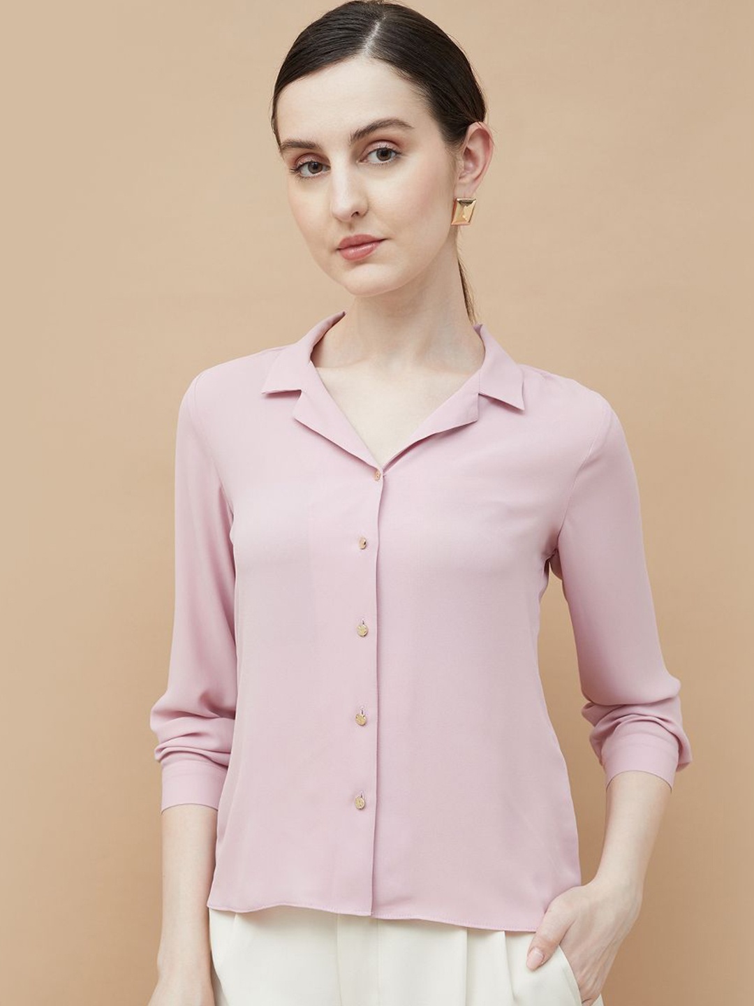 

CODE by Lifestyle Women Cuban Collar Solid Formal Shirt, Pink