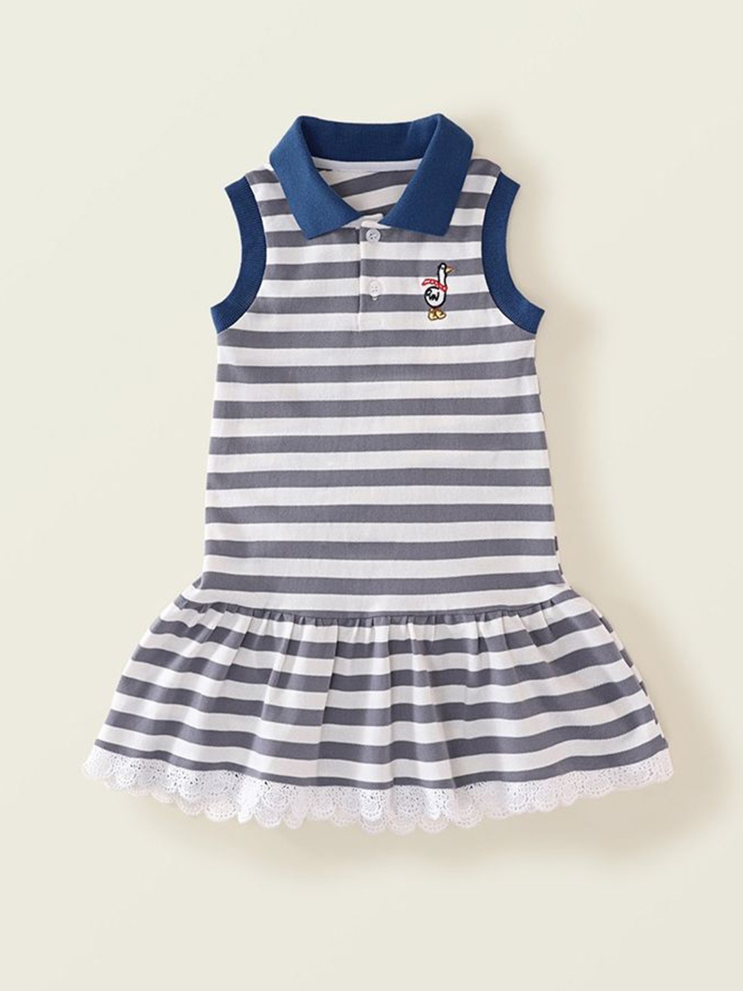 

LULU & SKY Girls Striped Drop-Waist Dress, White