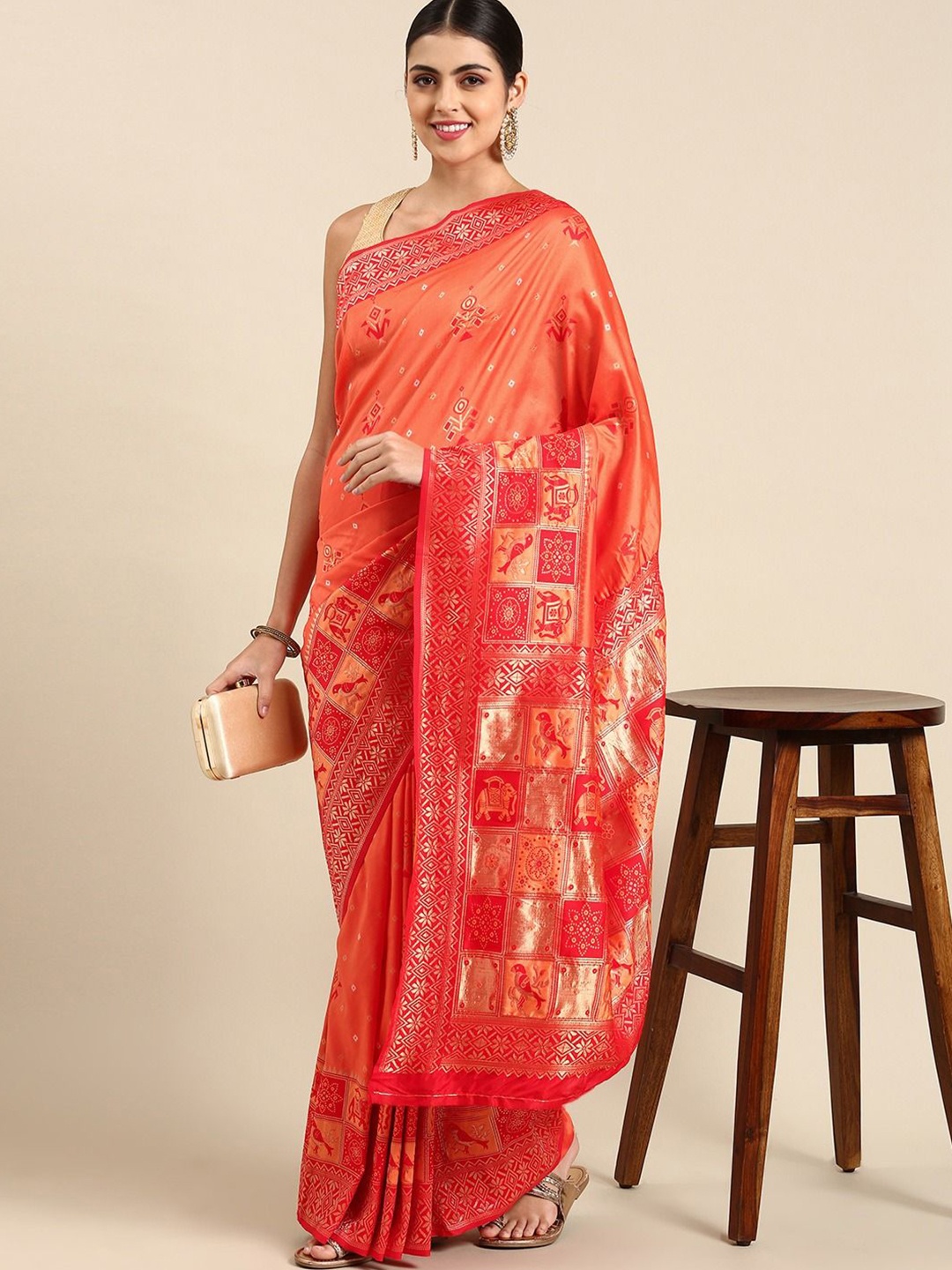 

DIVASTRI Woven Design Zari Banarasi Saree, Orange