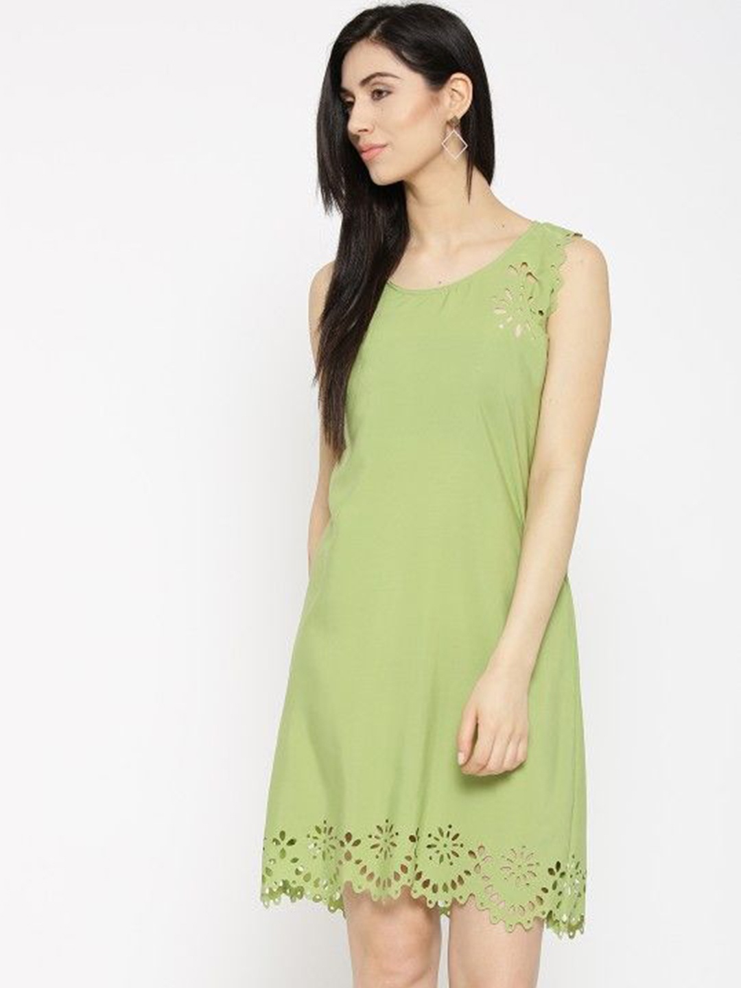 

Moda Rapido Solid Round Neck A-Line Dress, Green