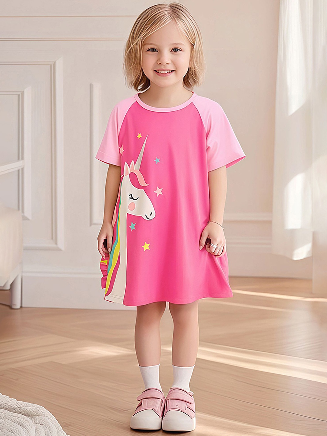 

LULU & SKY Girls Printed Nightdress, Pink