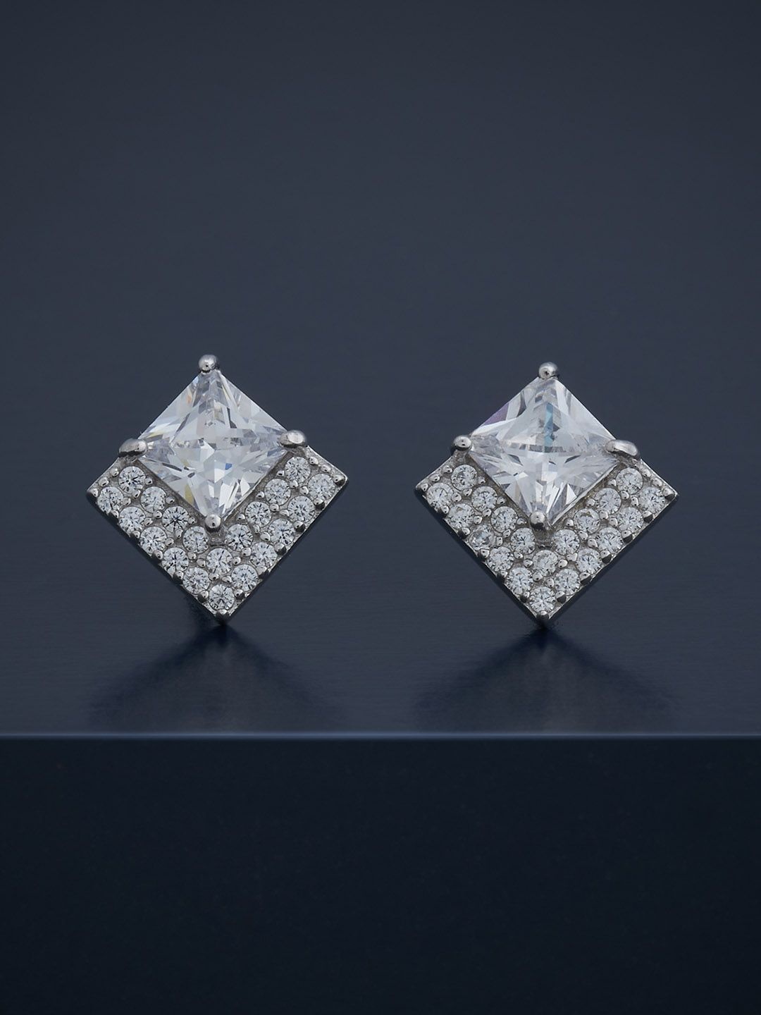 

Kushal's Fashion Jewellery 92.5 Silver Rhodium-Plated CZ Studded Studs Earrings