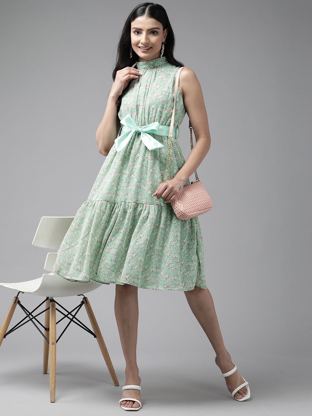 

CORSICA Women Floral Printed Fit & Flare Dress, Green