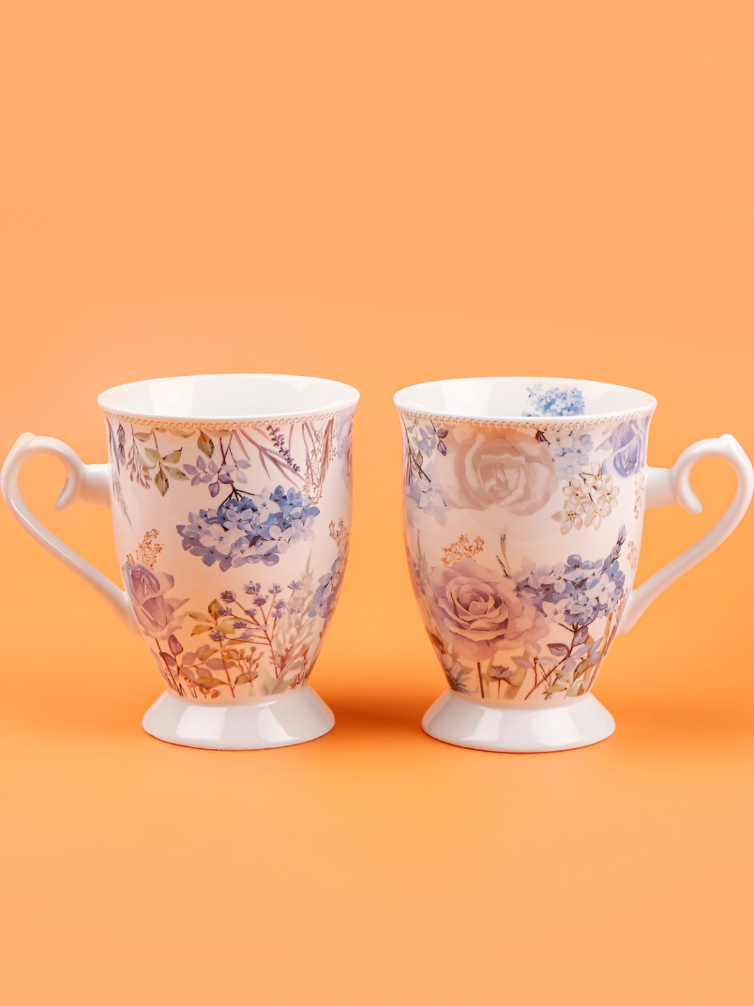 

Archies White & Purple Floral Printed 2 Pieces Ceramic Matte Mugs Set of Cups and Mugs
