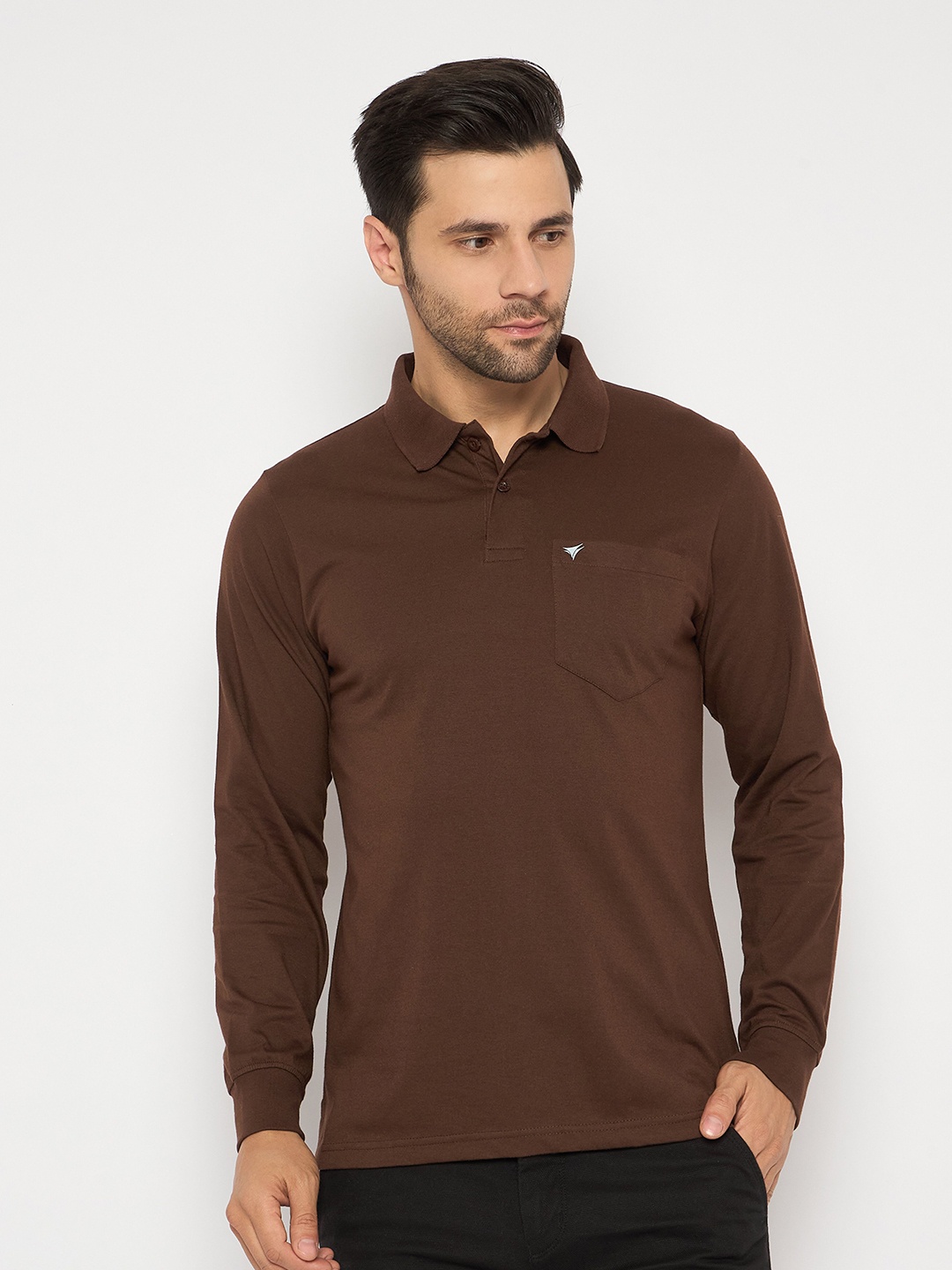 

NEVA Men Solid Polo Collar Cotton T-shirt, Brown
