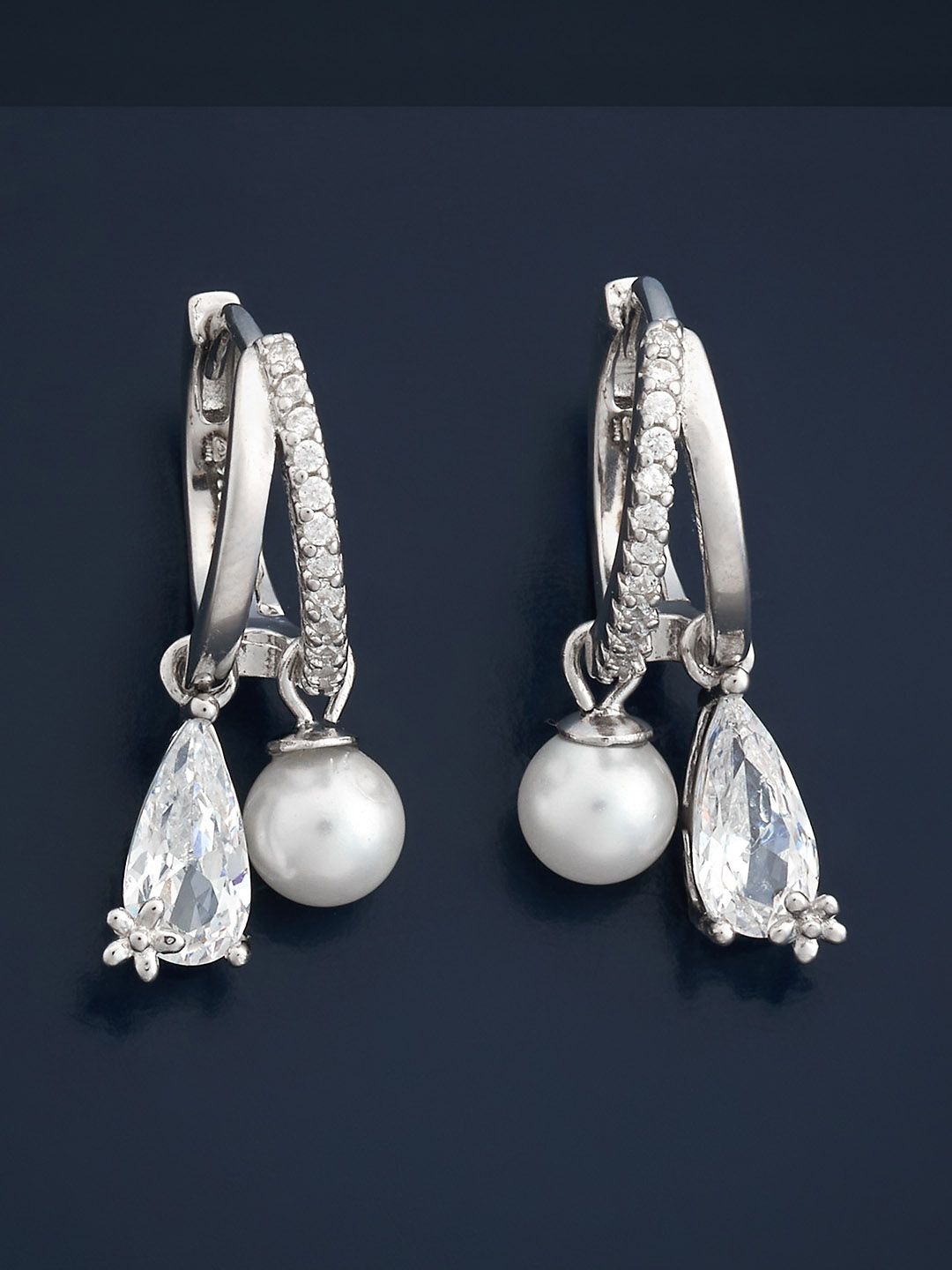

Kushal's Fashion Jewellery 92.5 Silver Rhodium-Plated Pearls Hoop Earrings