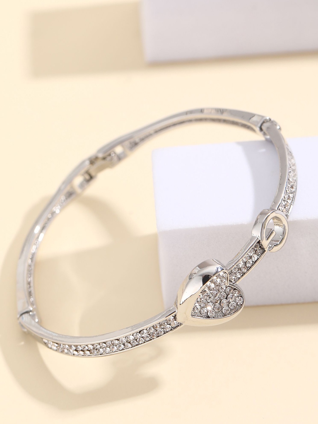

Shining Diva Fashion Silver-Plated Crystals Studded Bangle-Style Bracelet
