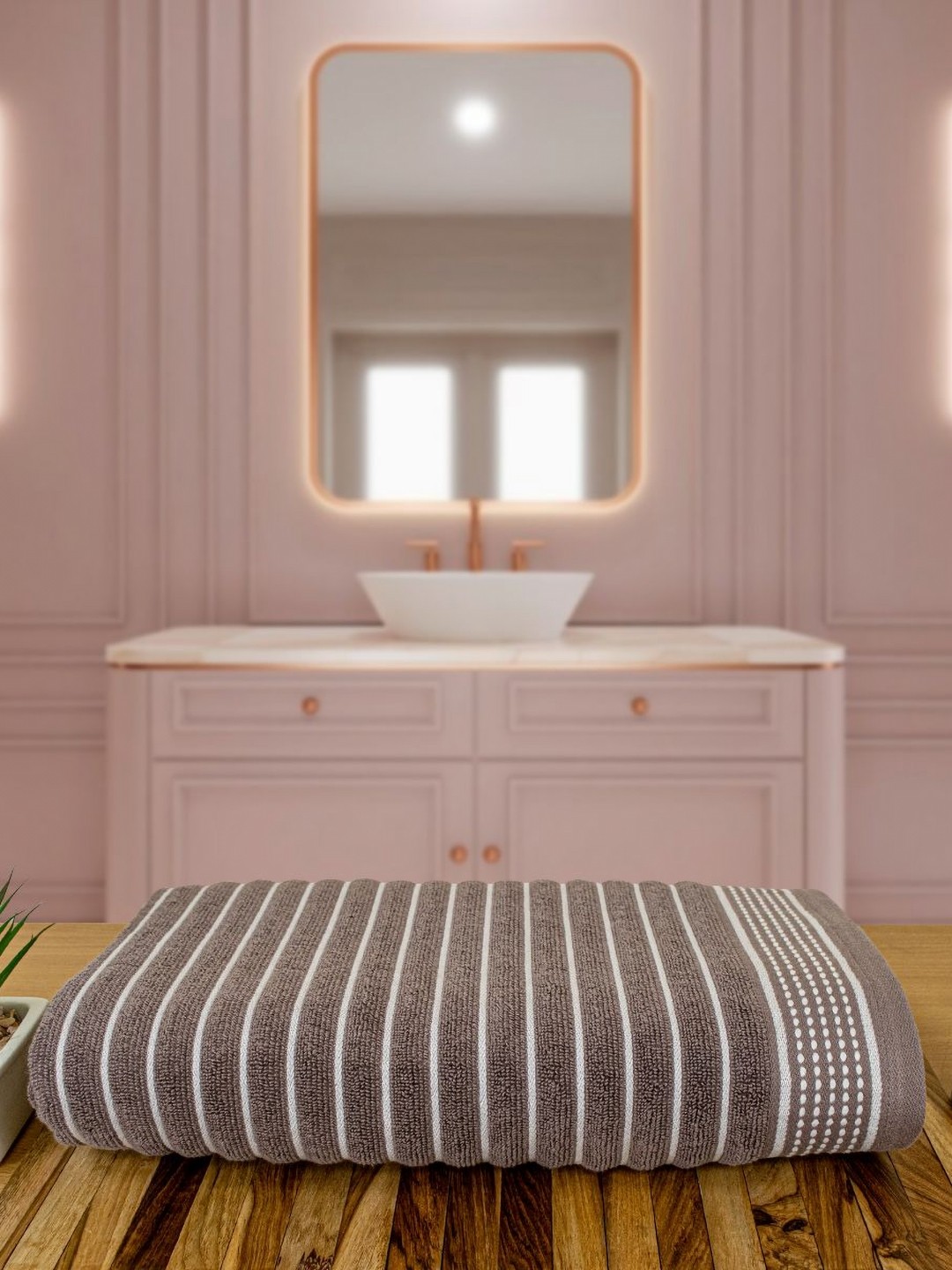 

Myntra Elegant Homes Green & White 1 Striped Cotton 525 GSM Bath Towel