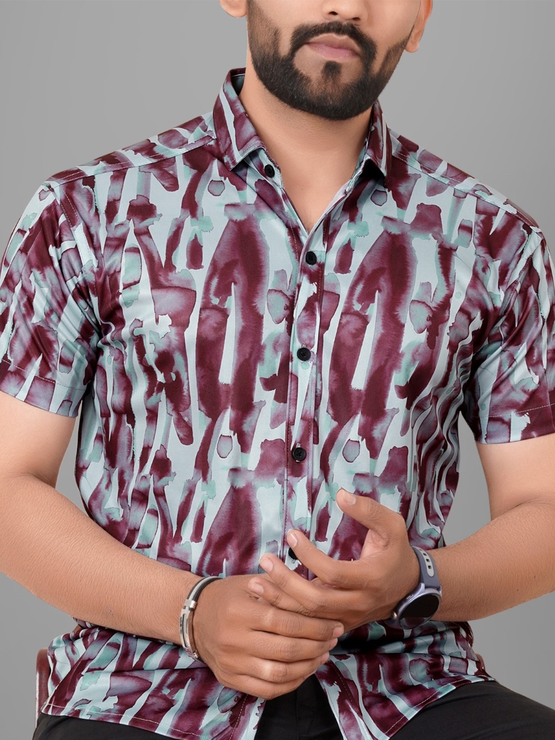 

Metronaut Men Regular Fit Spread Collar Abstract Printed Elastane Casual Shirt, Sea green