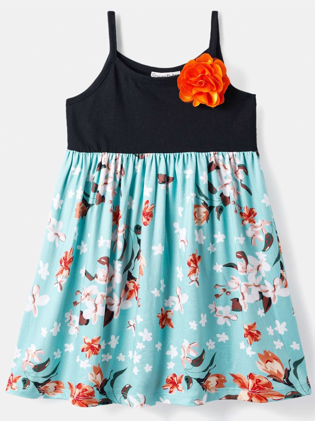 

CrayonFlakes Girls Floral Printed Fit & Flare Dress, Blue