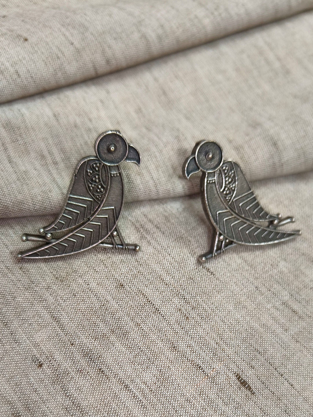 

Molcha Parrot Shaped Oxidised Studs, Silver