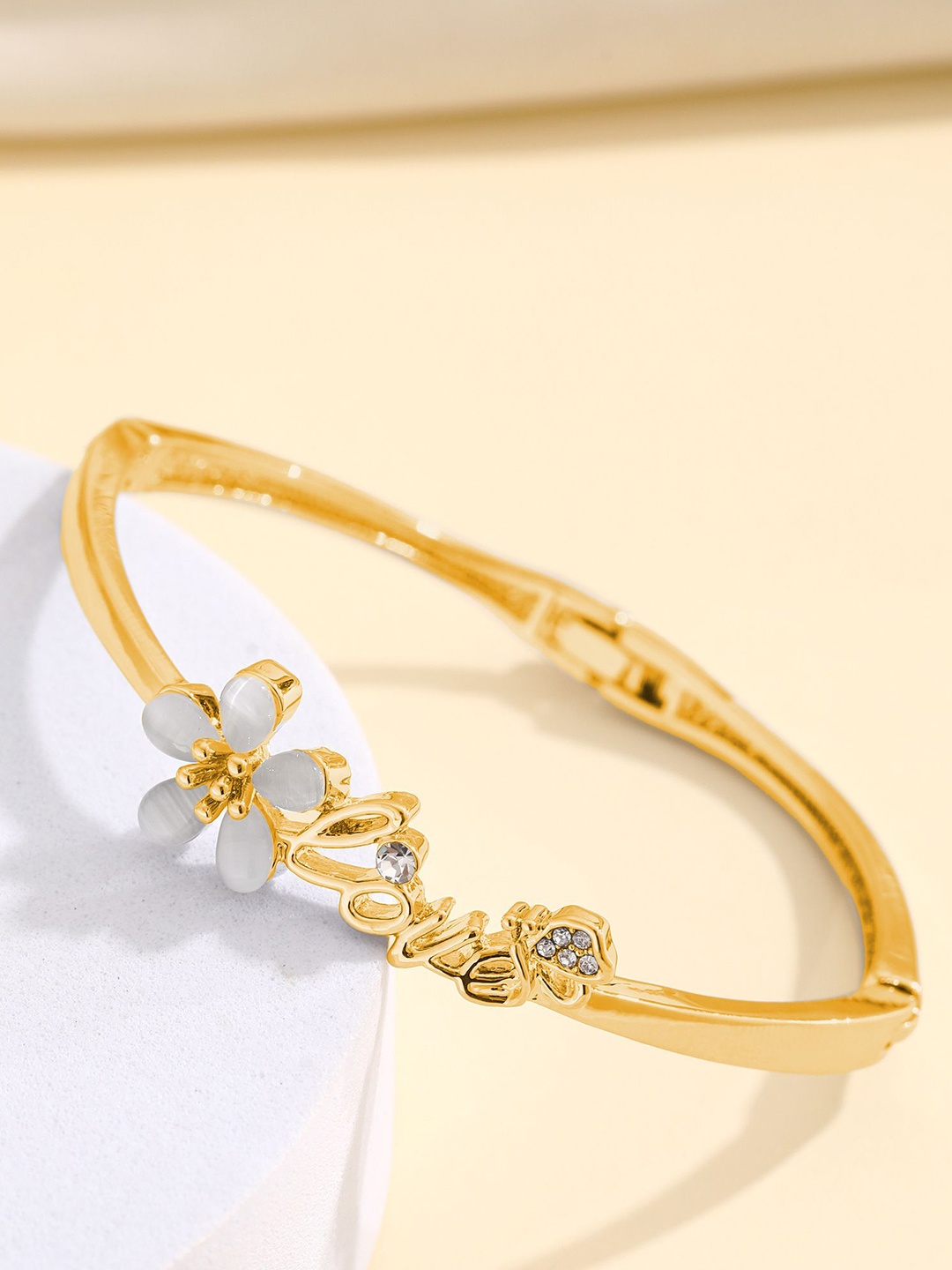 

Shining Diva Fashion Gold-Plated Crystals And Stones Studded Bangle-Style Bracelet