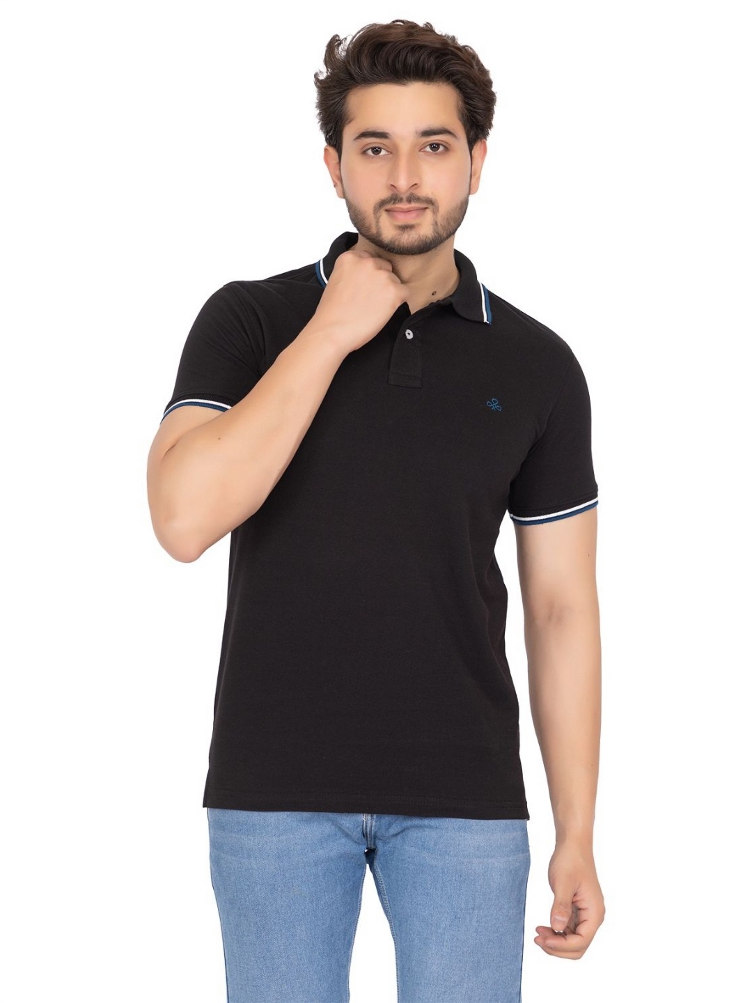 

Antiloop Men Solid Polo Collar Cotton T-shirt, Black