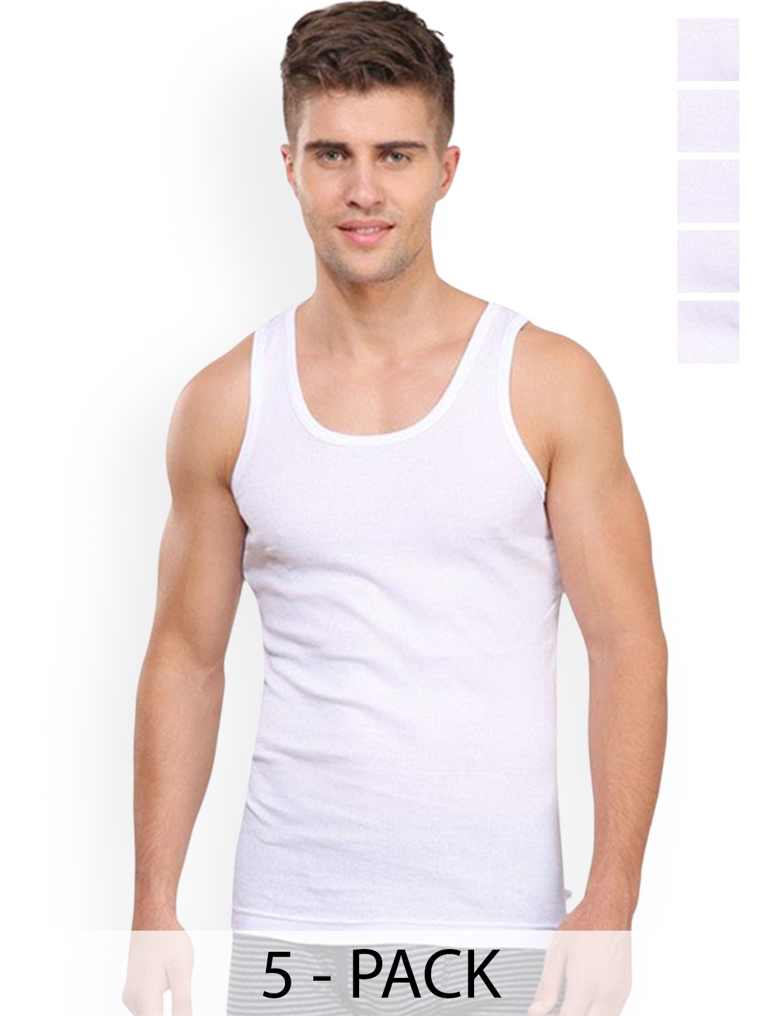 

Rupa Pack Of 5 Pure Cotton Innerwear Vests Frontline-Rib-White-RN-5-85