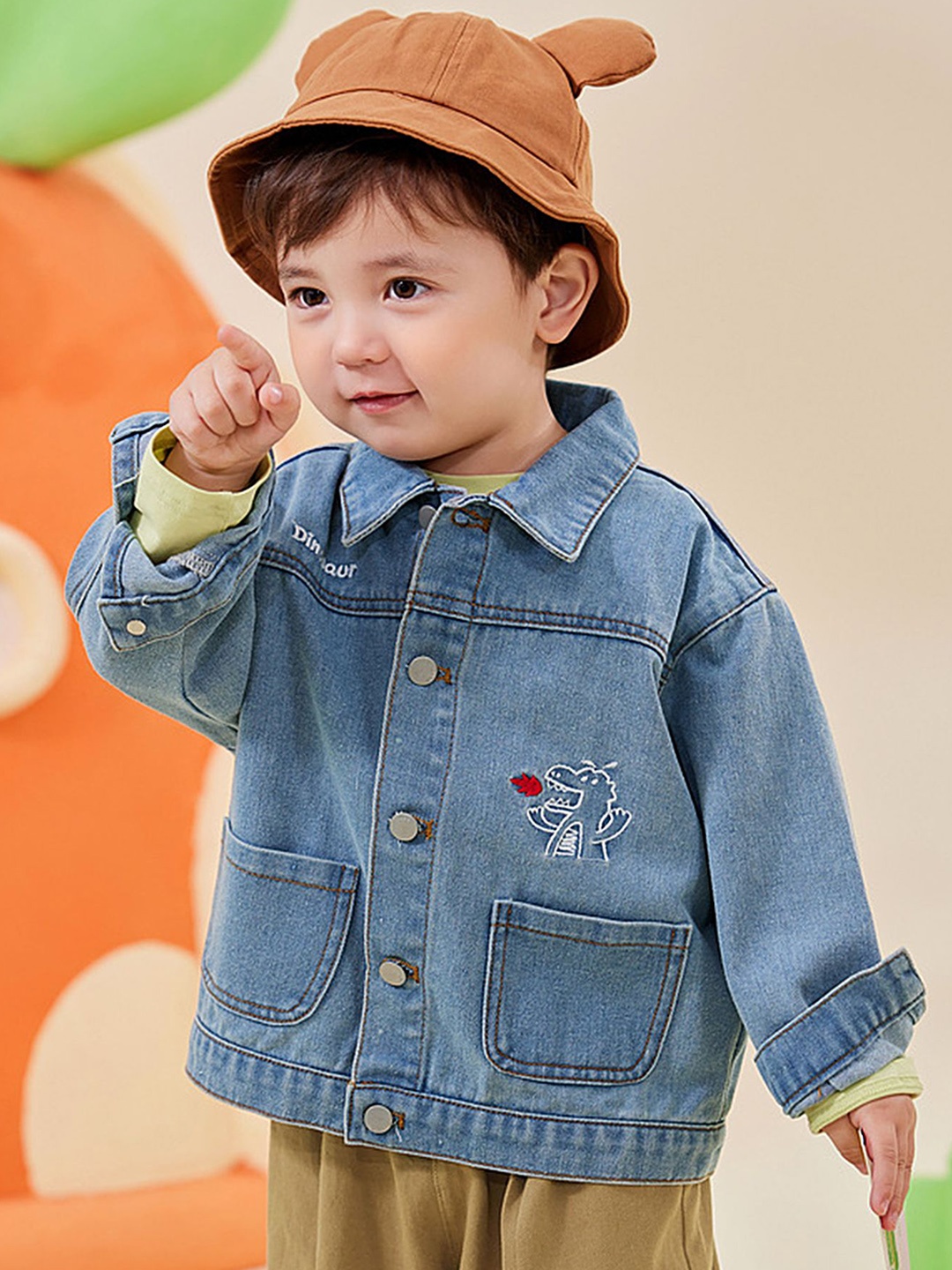 

LULU & SKY Boys without Crop Denim Jacket with Embroidered, Blue