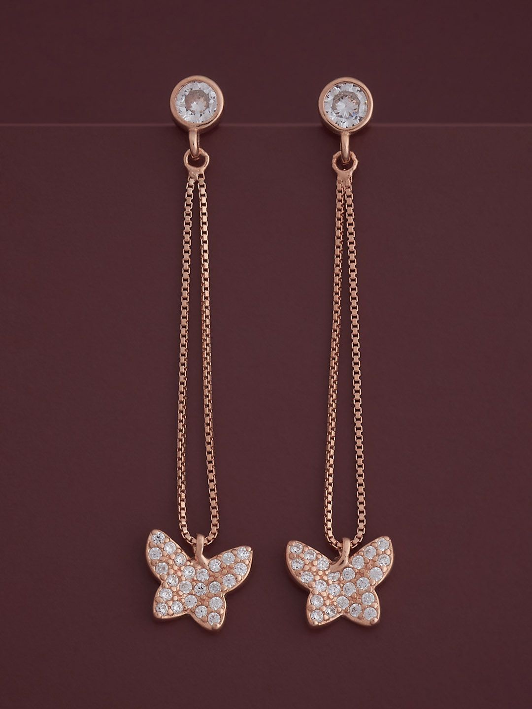 

Kushal's Fashion Jewellery 92.5 Silver Rose Gold-Plated Zircon Drop Earrings